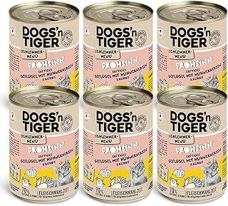 Dogs'n Tiger Schlemmermenü Frohsinn, Wet Cat Food with Chicken and Pumpkin - No Cereals, Added Sugar, Artificial Preservatives, Optimal Compatibility, 6 x 400 g product image