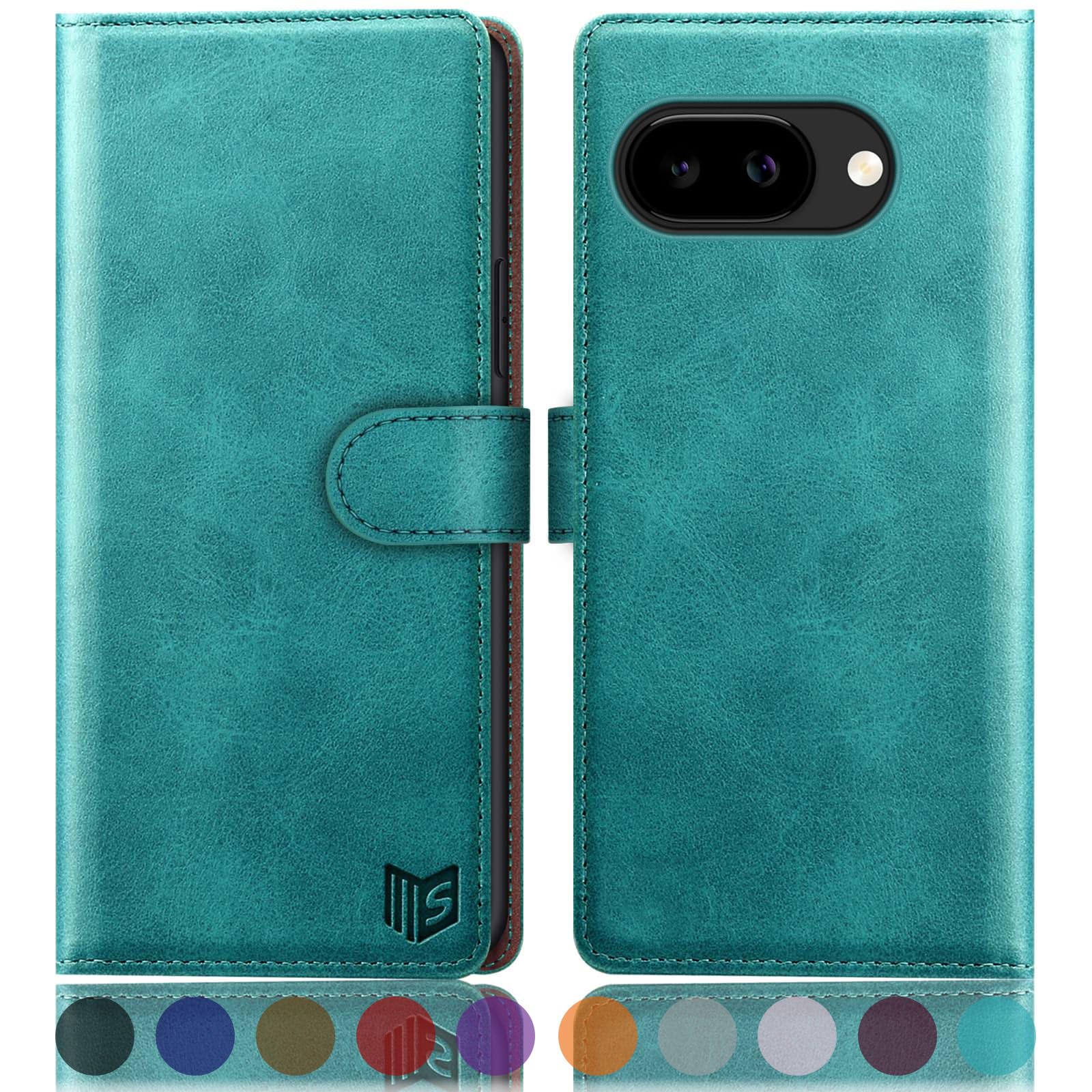 Étui Google Pixel 9A SUANPOT en cuir bleu vert avec blocage RFID - 8