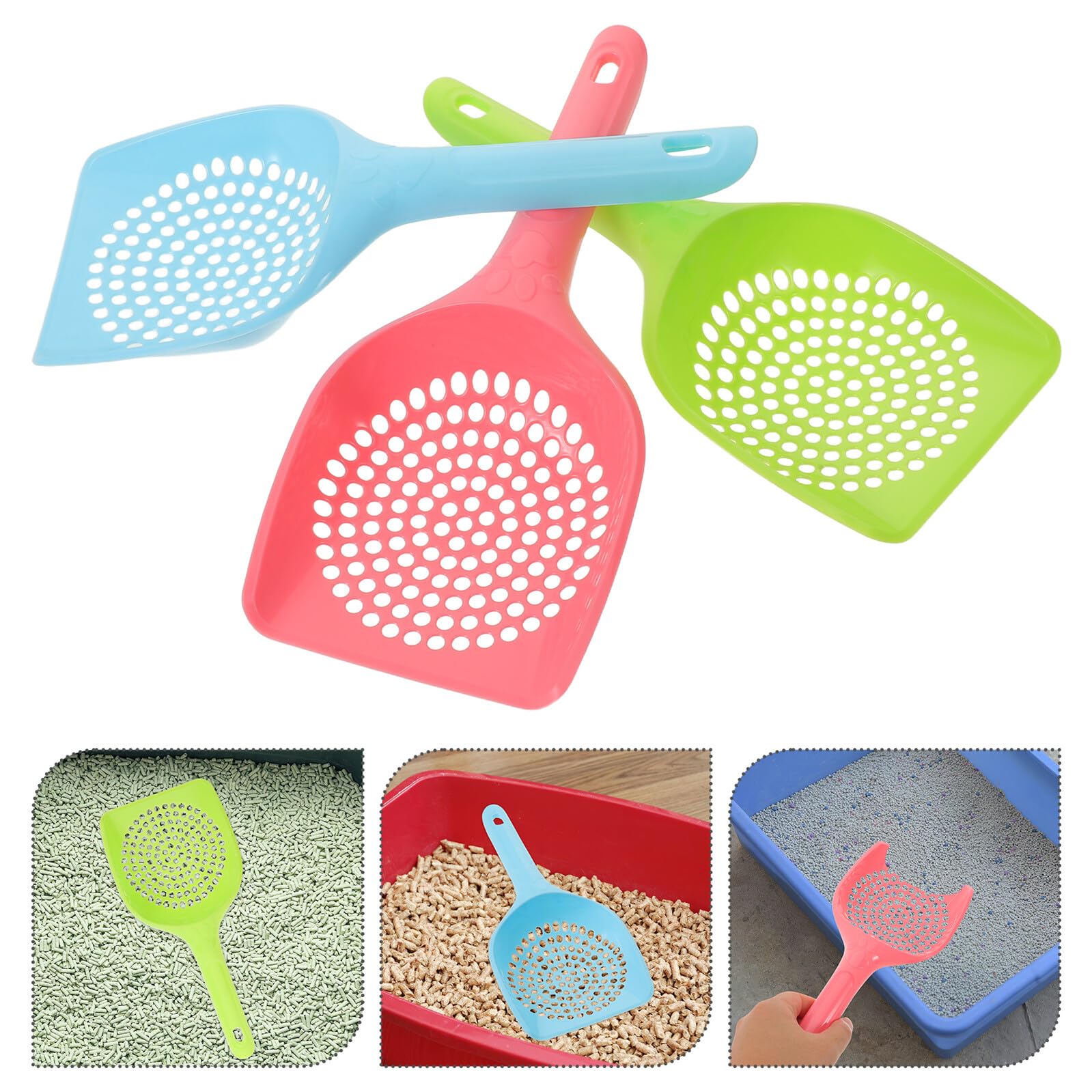 Hohopeti 15 Pezzi Paletta Lettiera Gatti Plastica con Fori Fini per Setaccio Efficiente Scoop Portatile per Pulizia Lettiera Animali Resistente e Adatta Gatti e Cani Rosa Blu Verde