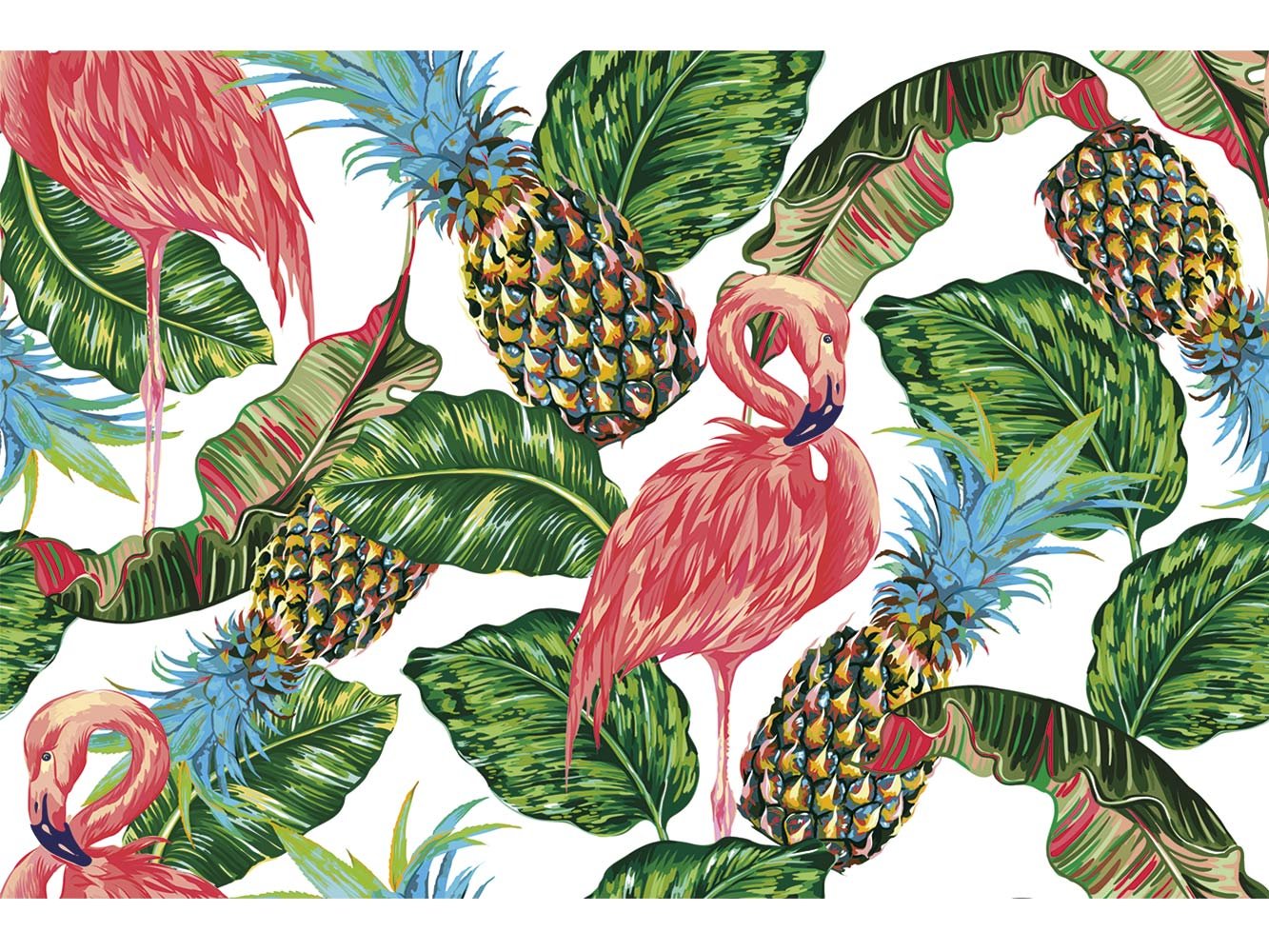 Oedim Papel Pintado Pared Estampado de Flamencos Piñas Pajaros Exoticos y Hojas Tropicales | Fotomural para Paredes | Mural | Vinilo Decorativo | 200 x 150 cm |