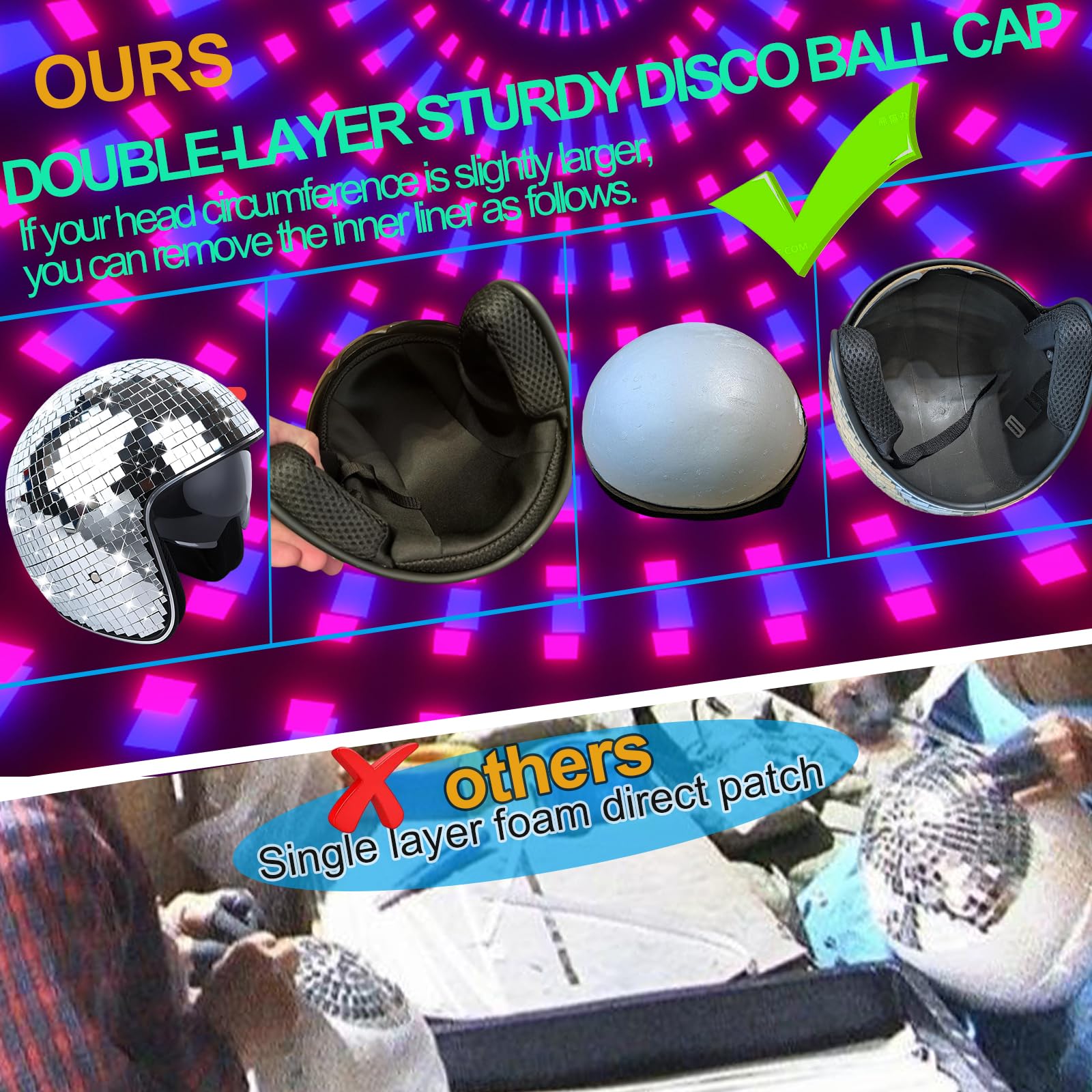Sombrero de Discoteca Retráctil con Techo de Cristal, Bola de Espejo para Mujer y Hombre, DJ, Fiesta, Boda, Escenario, Bar, Decoración de Fiesta