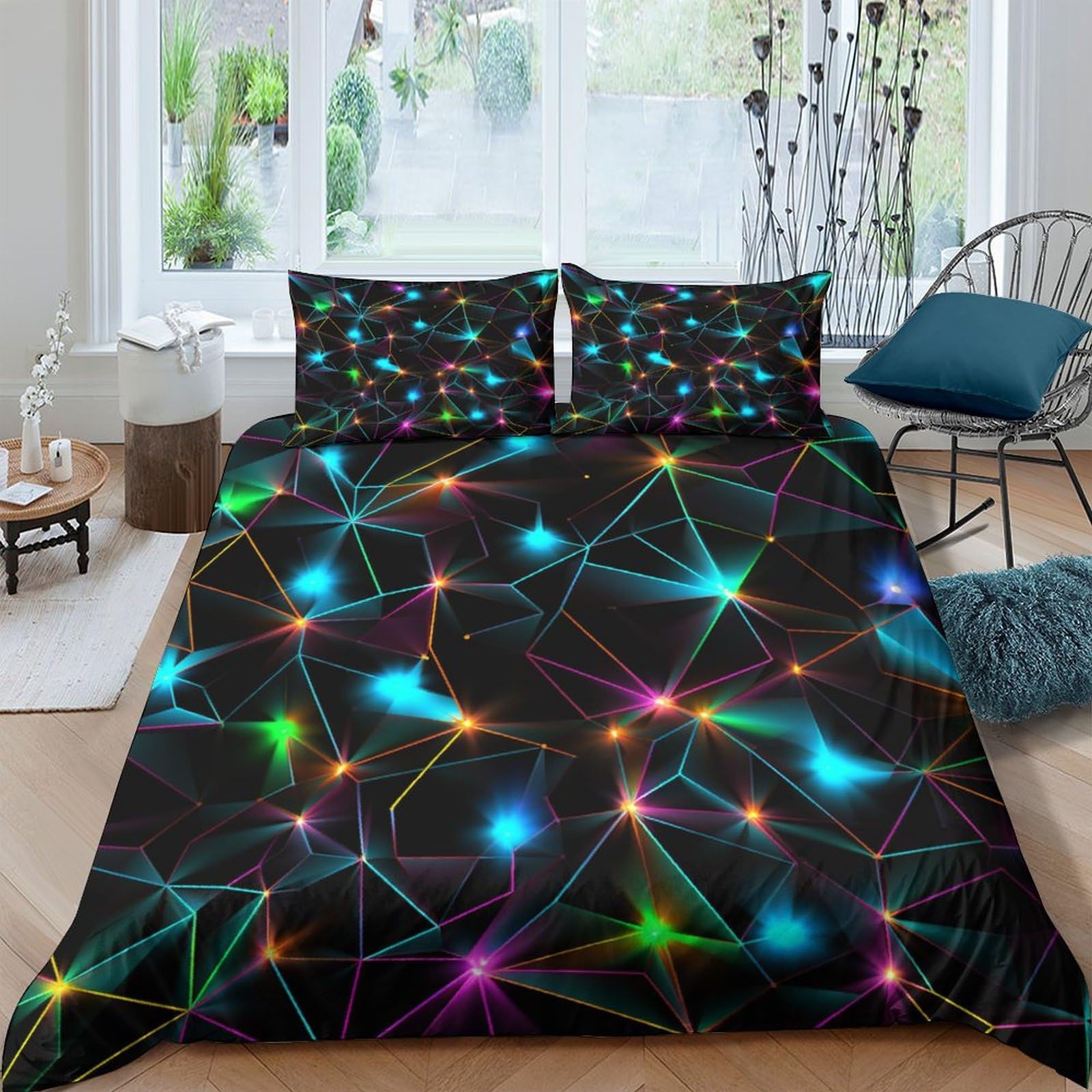 Juego de ropa de cama King con diseño neón 3D y funda nórdica de microfibra de 220x240 cm