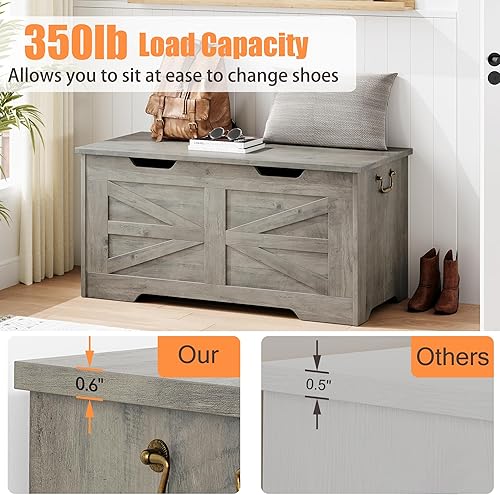 Miniatura 5 de IDEALHOUSE Cofre de almacenamiento, baúl de juguetes de 39.4 pulgadas para niños y niñas, caja de juguetes grande de madera para niños, banco de