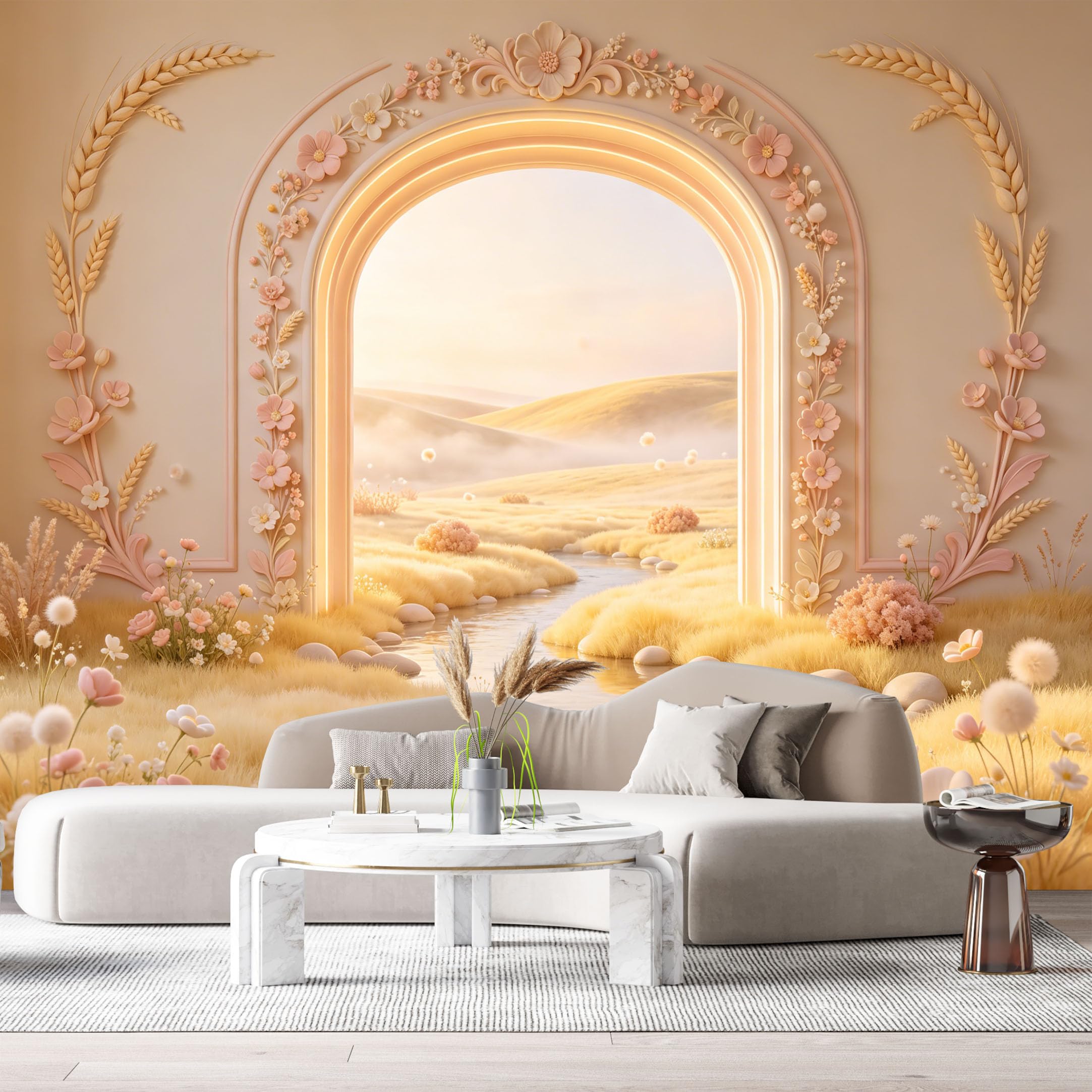 Custom Size Wall Murals Archway Meadow Landscape 3D Trompe L'Oeil SelfAdhesiveWall Fabric Removable Wallpaper Wall Decor for Living Room Bedroom Bathroom