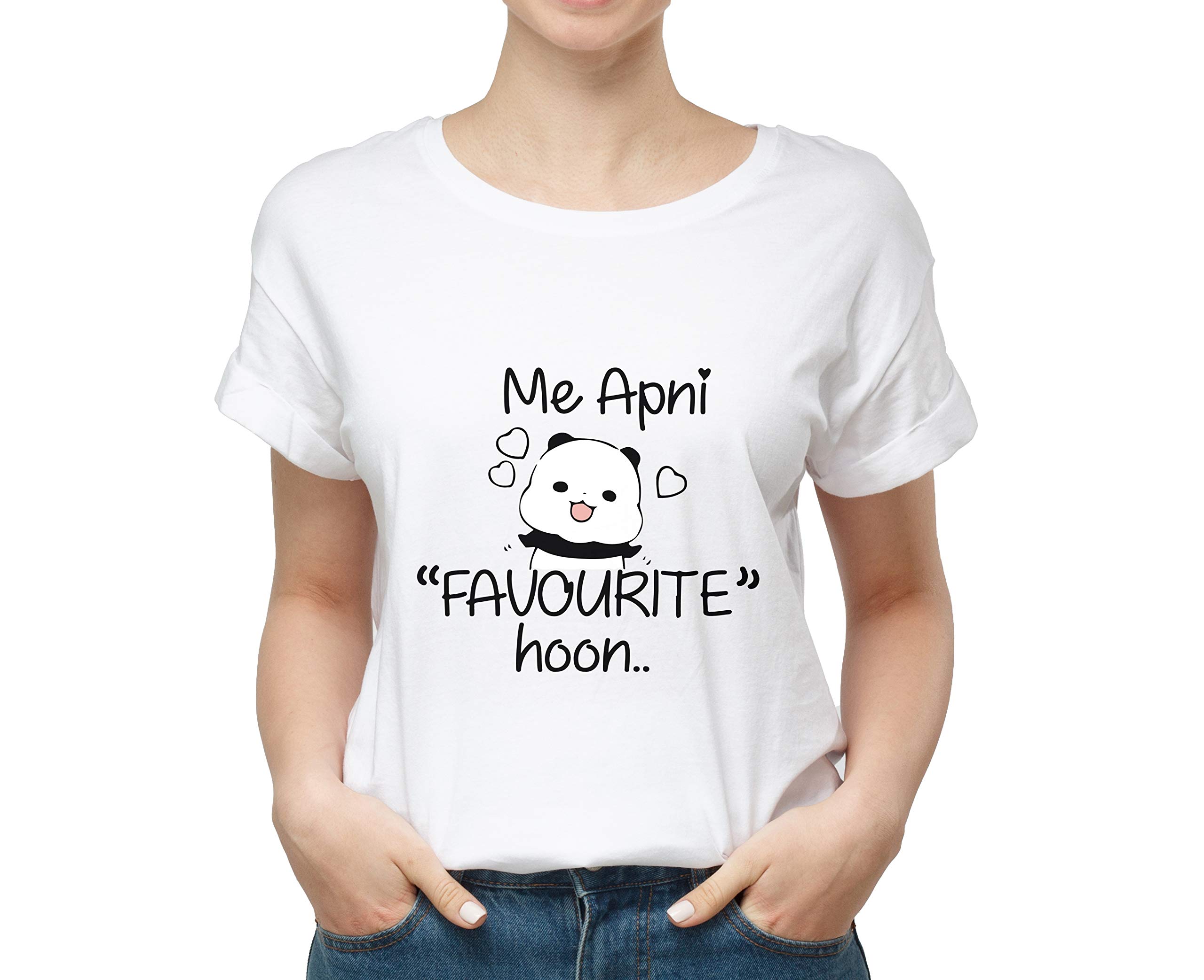 Vegon KartMain APNI Favourite Hoon Panda 100% Cotton Round Neck Graphic Printed T Shirt for Girls Women, Panda t Shirt for Women Girls.