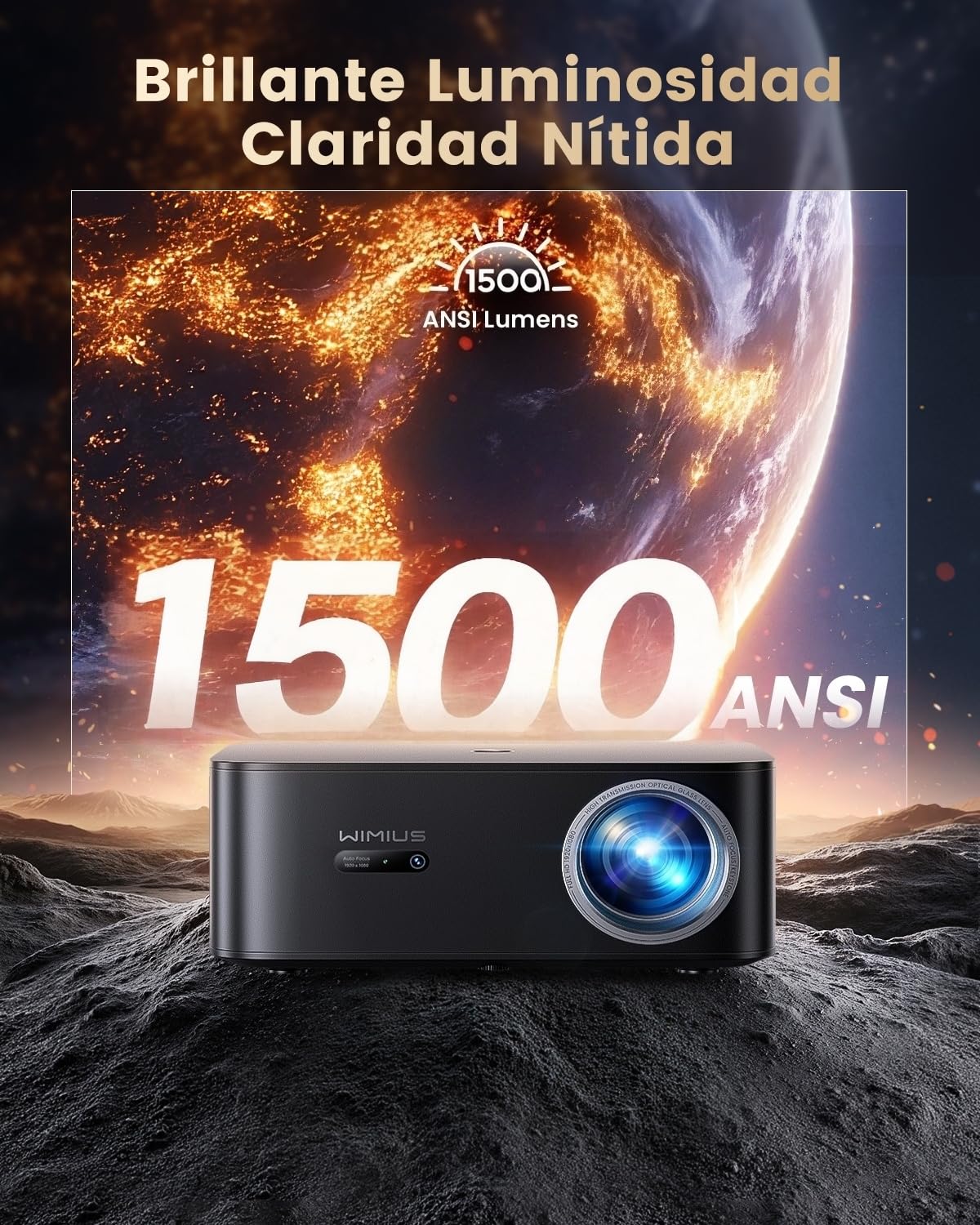 Proyector 4K【1500 ANSI/Google TV/Netflix Ready】 WiMiUS Proyector Full HD 1080P Nativo, Auto Focus/Keystone, WiFi 6&Bluetooth 5.2, Control de Voz Projector en Casa/Exterior (Negro)