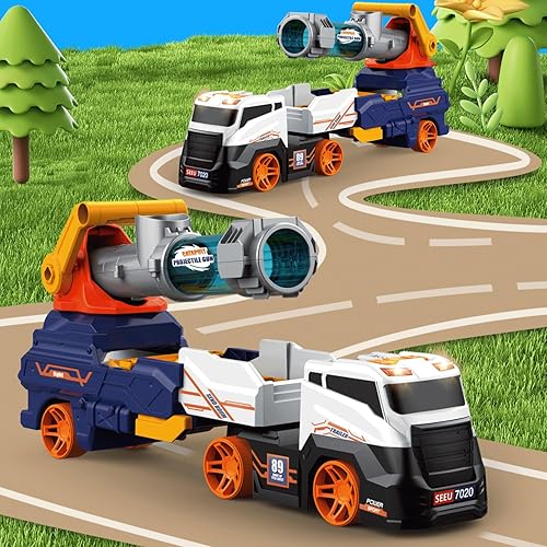 Miniatura 4 de Dwi Dowellin Juguetes de camión para niños, juguetes de coche grande de 28 pulgadas incluyen 4 autos de carreras+6 pelotas, con luz y sonidos,