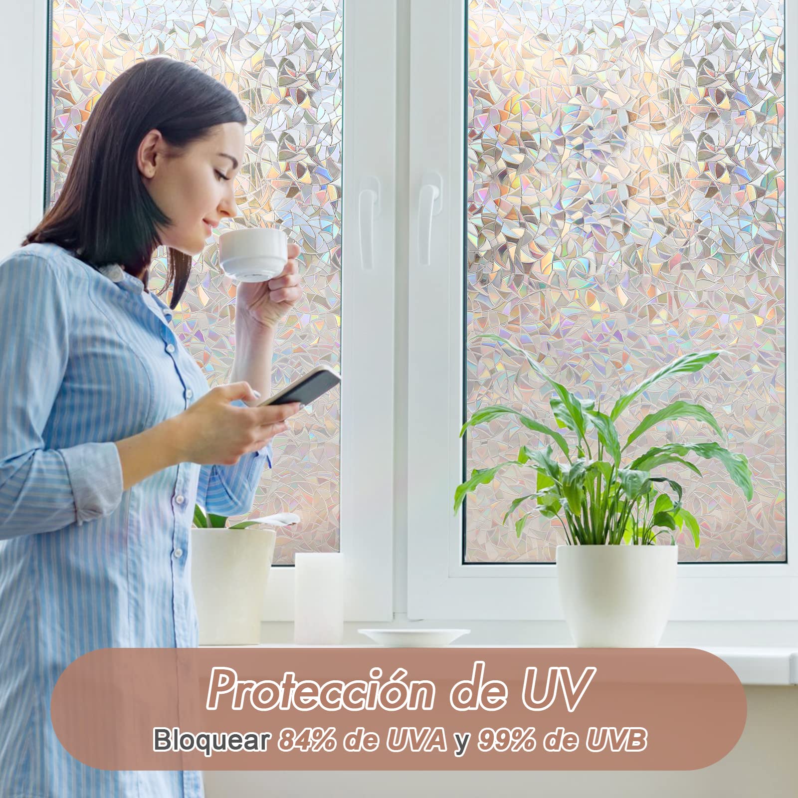 Haton Vinilos para Ventanas de 3D Efecto Semi-Privacidad Sin Pegamento Electrostatica Translucido Anti UV Vinilo para Cristal Decorativo Estático no Adhesivo para Oficina, Hogar 90x400cm