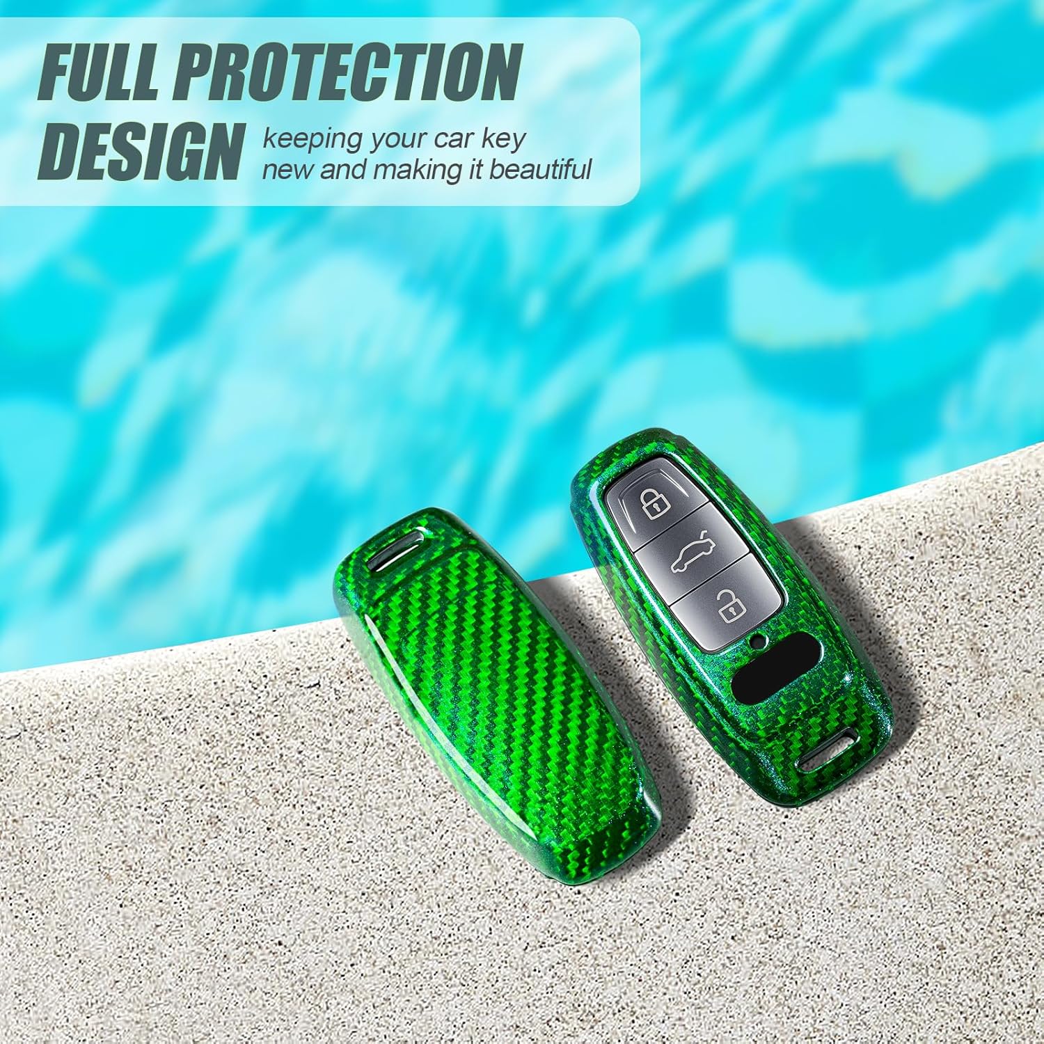 T-carbon Key Fob Cover Compatible with Audi E-Tron with Keychain, Real Glass Fiber Key Fob Case with Keychain Compatible with Audi A6 A7 A8 Q8 E-Tron 2018-2024 Key Case Protector Glitter Shinning