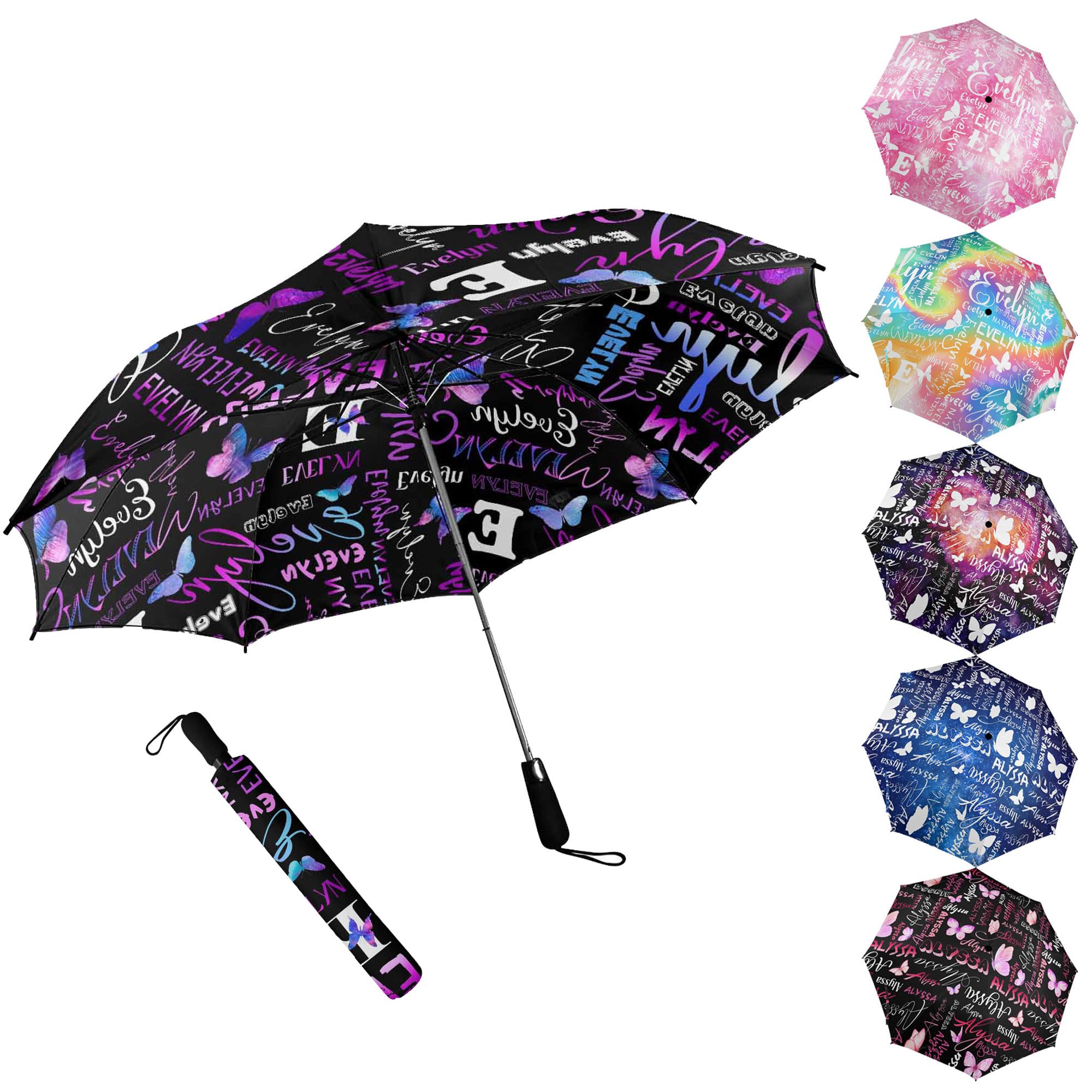 casecocoCustom Umbrellas with Your Name/Text, Design Your Own Umbrella Personalized Custom Name Travel Umbrella for Sun & Rain Personalized Semi-Auto Foldable Umbrella Customized Gifts for Men Women
