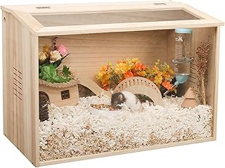 HKCDUUT Wooden Hamster Cage Rutin Chicken Feeding Box Mice and Rat Habitat Small Animal Habitat for Rabbits, Guinea Pigs, ...
