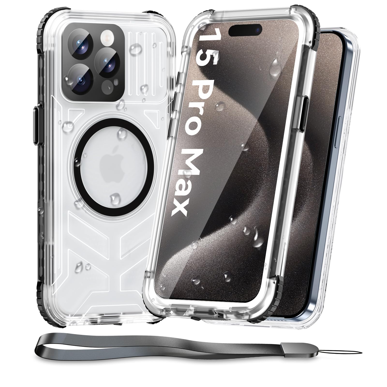 iPhone 15 Pro Max Translucent Waterproof Case Compatible with MagSafe, Full Body 360 Shockproof Case