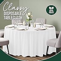 Vista 3 de Party Solids Pack Of 12, White Plastic Table Cloth - 120 Inch Round Disposable Tablecloth for Parties - Round Tablecloth - Disposable Table Cloths