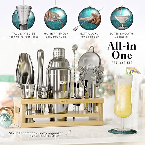 Miniatura 2 de BARE BARREL Mixology Bartender Kit Bar Set Juego de coctelera de 16 piezas Herramientas de mezcla de Martini Barware para el hogar Incluye 35