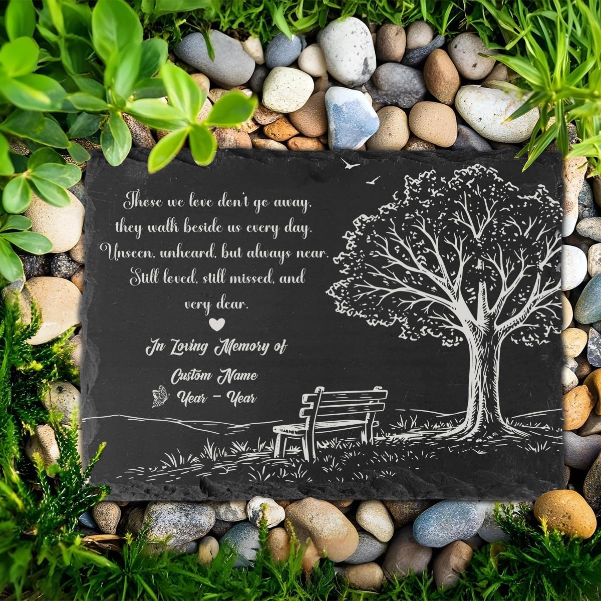 Memorial Stone Personalized - Those We Love Don't Go Away Slate Garden Stepping Stones, Sympathy Gifts for Loss of Loved One Memory Plaque