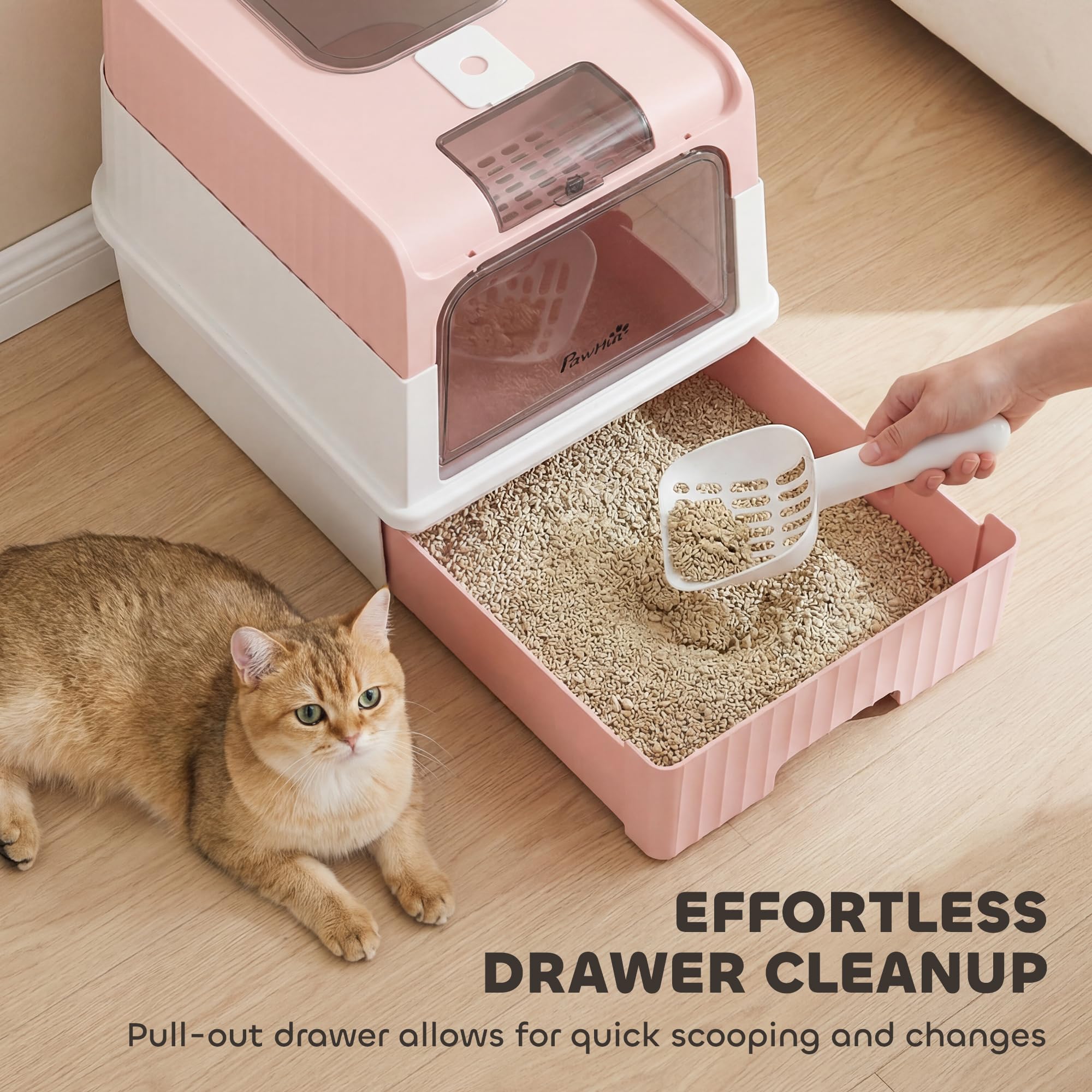 PawHut Caja de arena para gatos con tapa, bandeja extraíble para cajones