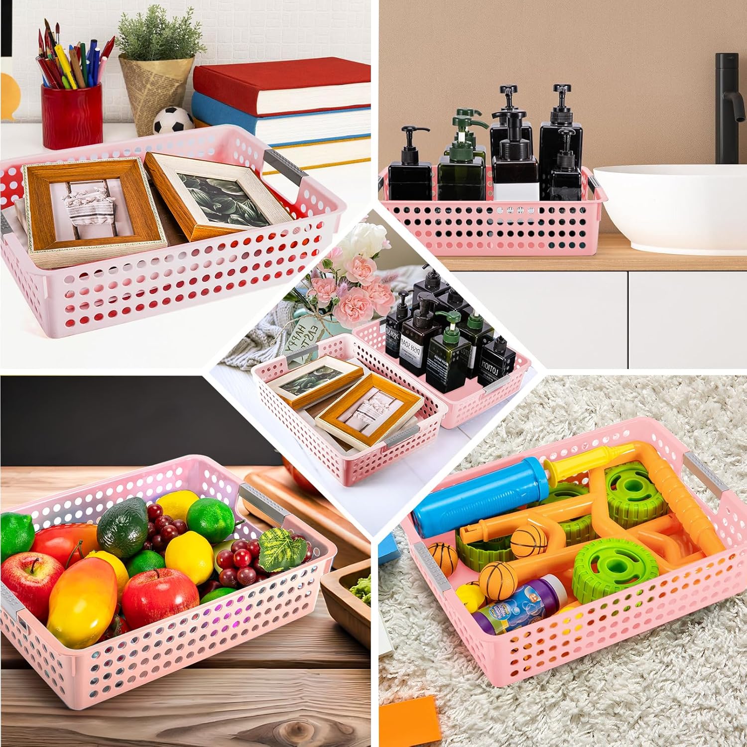Turn in Trays Classroom,4 Pack Paper Trays for Classroom,Plastic Storage Baskets with Handles,Colorful Classroom Organization and Storage Paper Tray Holds for Drawers, Office, Home (Pink)