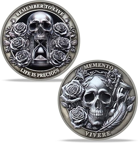 Vista 12 de Calavera mariposa Memento Mori Challenge Coin Skull Stoic Carpe Diem Coin Time is Limited Amor Fati Token Medallones de estoicismo, regalos