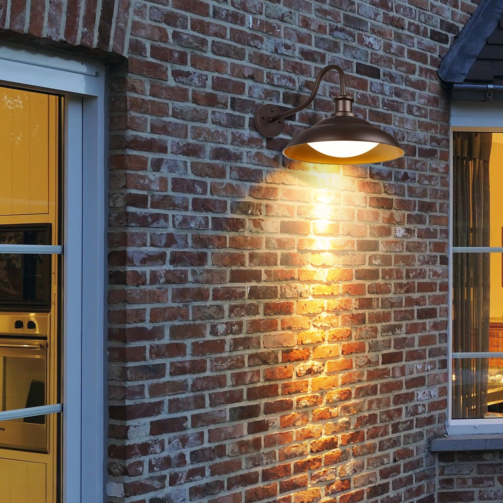 Dusk to Dawn LED Outdoor Gooseneck Barn Lights, 16 Inch Large Farmhouse Exterior Wall Light with Adjustable Color Temperature, Black Porch Lights Outside for Garage, Oil Rubbed Bronze