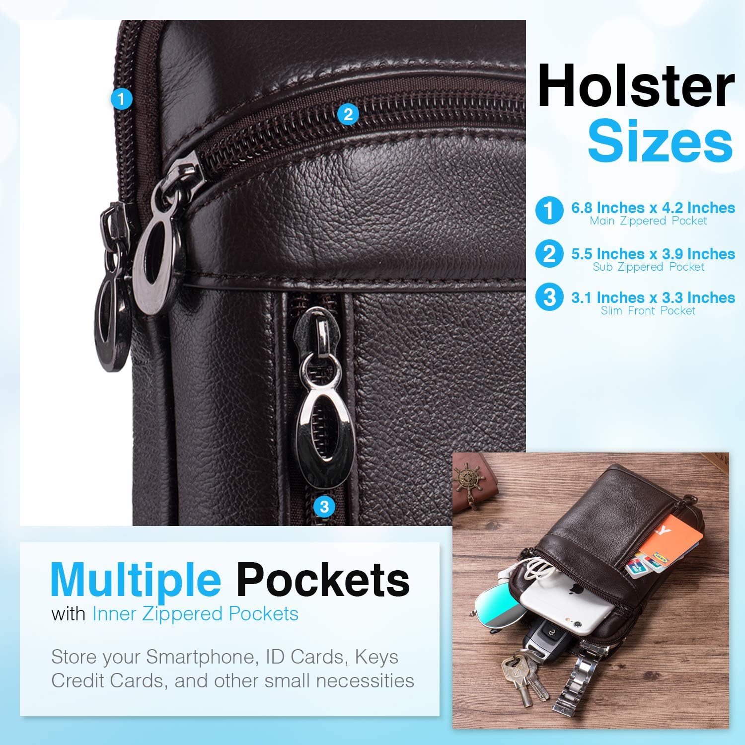 ❤ Crazy Deals Hengwin Leather Cell Phone Holster for iPhone 13 Pro Max XR Samsung Galaxy A32 A52s S21 FE S22 Ultra 5G Wallet Case with Belt Clip Loop Pouch Crossbody Purse Messenger Bag with Shoulder Strap (Coffee)