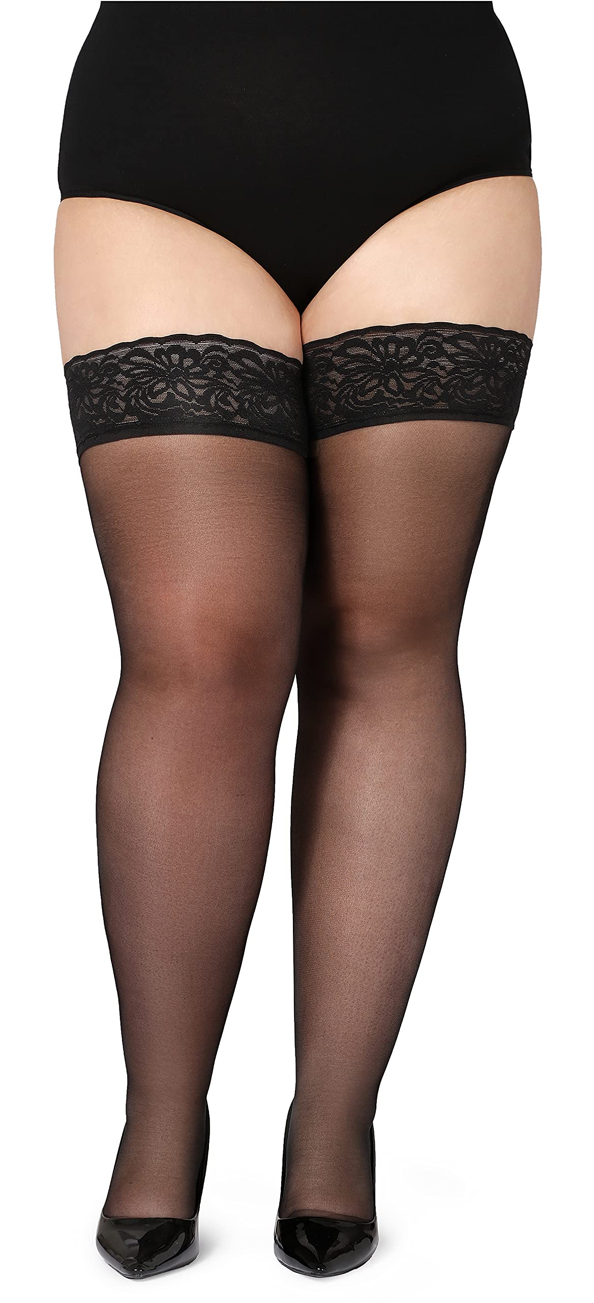Bellivalini Damen halterlose Strümpfe mit Spitze Plus Size 40 DEN BLV-1127