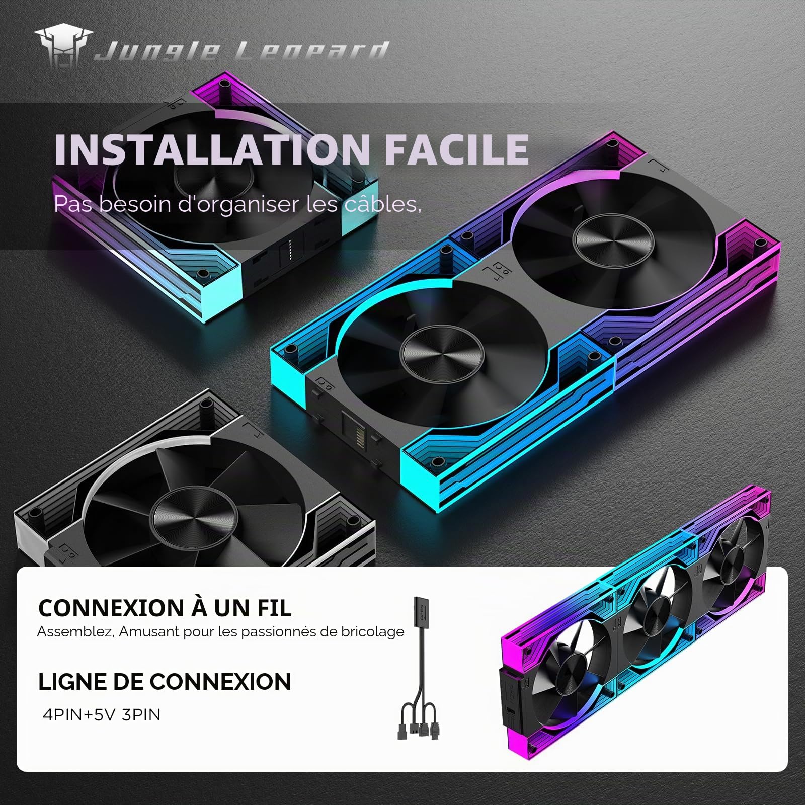 TZMRIT Interstellar-V3 Forward/Reverse Flow Interchangeable RGB PC Ventilateur 120mm Daisy Chain 3Stück avec PWM-Steuerung und ARGB-Effekt Noir,2000RPM,68.5CFM