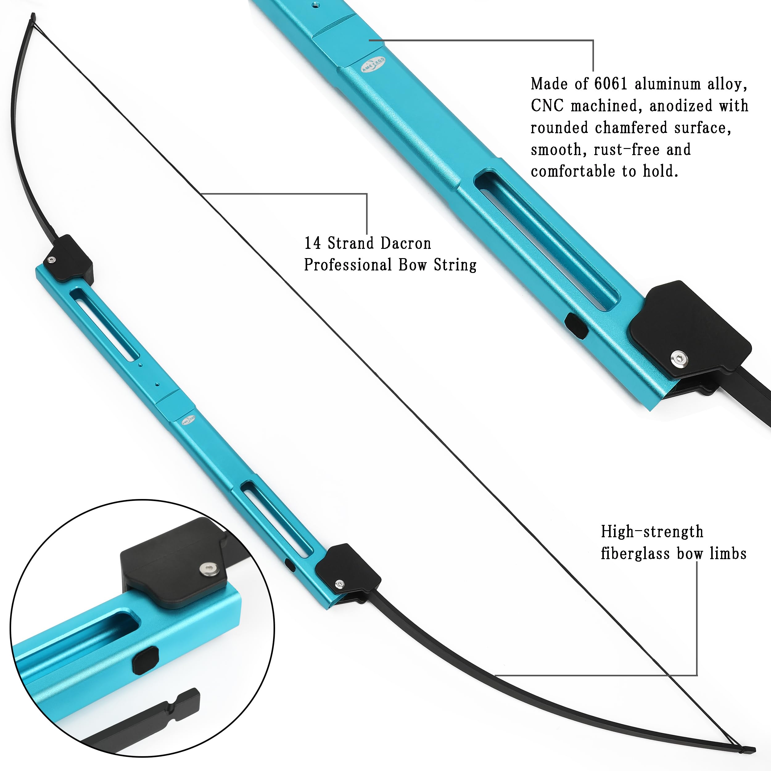 58” Arc Droit Pliable pour tir à l'arc, Arc de Survie Tactique,25/35 LB élévateur en Aluminium, Main Droite/Gauche pour Jeunes et Adultes/Chasse/Cible/tir