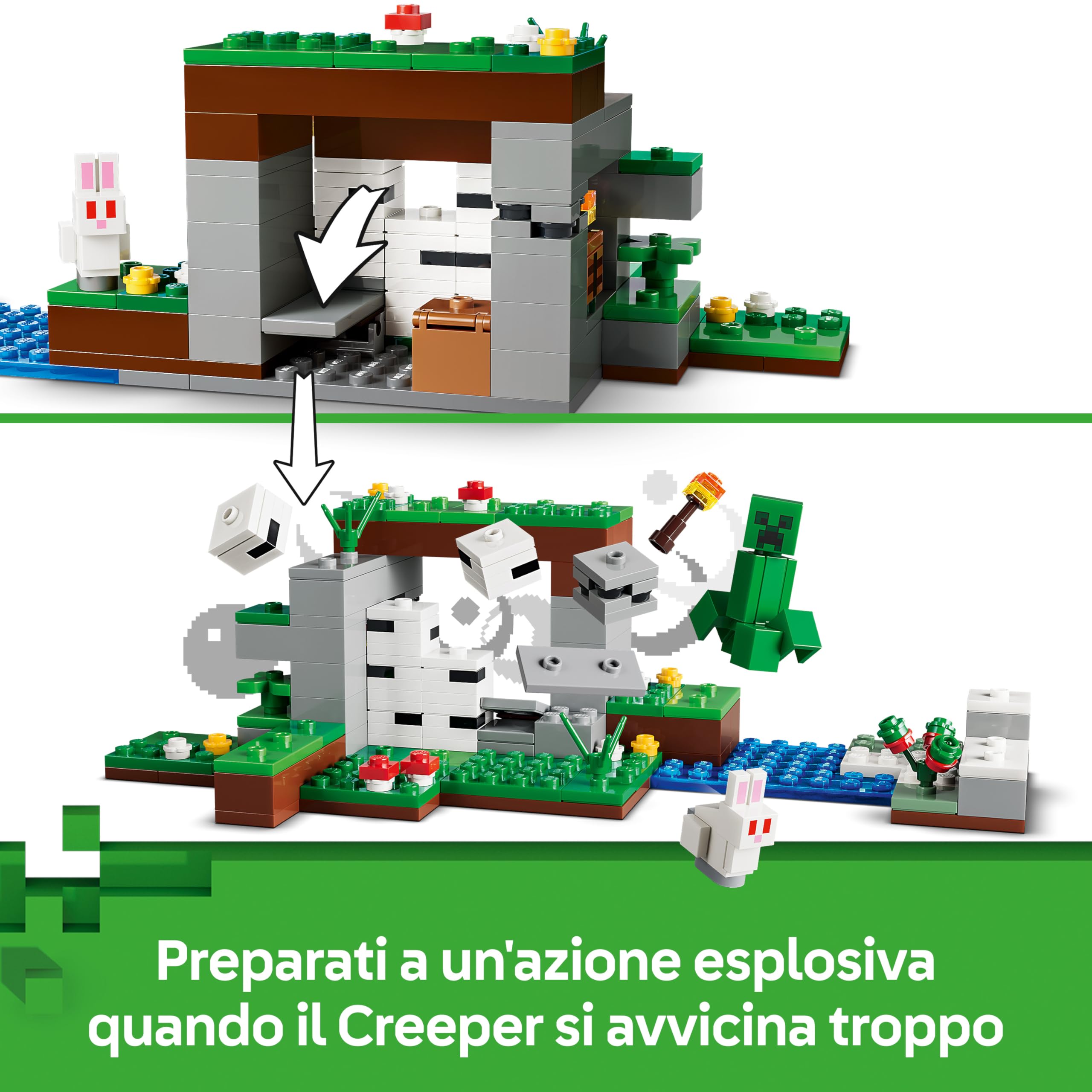 LEGO Minecraft Avventura della Prima Notte - Giocattolo Interattivo con 7 Personaggi tra cui Alex, un Creeper, uno Scheletro e un Lupo - Regalo per Gamer, Bambini e Bambine da 8 Anni in su - 21593