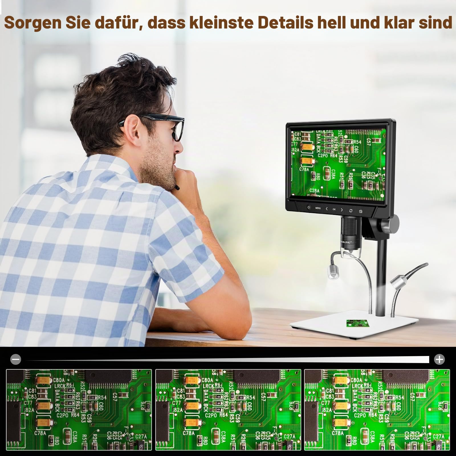 BEBANG 10.1" LCD Digitales Mikroskop 1200x für Erwachsene,3024P Münz Mikroskop Lupe,12MP Lötmikroskop mit PC Ansicht, Kompatibel mit MacOS Windows,32GB SD Karte (Weiß)
