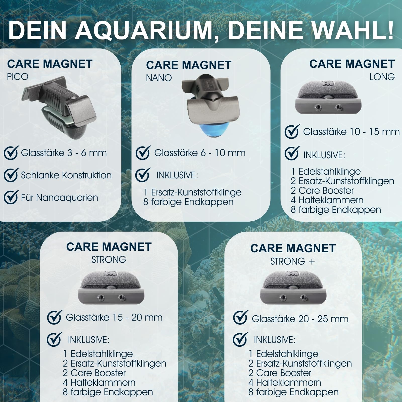 Tunze Care Magnet Strong I Aquarienreiniger für 15-20 mm Glasstärke I schlanker Scheibenreiniger mit abgerundeter Edelstahlklinge I Algenmagnet ohne Kratzgefahr I Aquariumglas-Reiniger