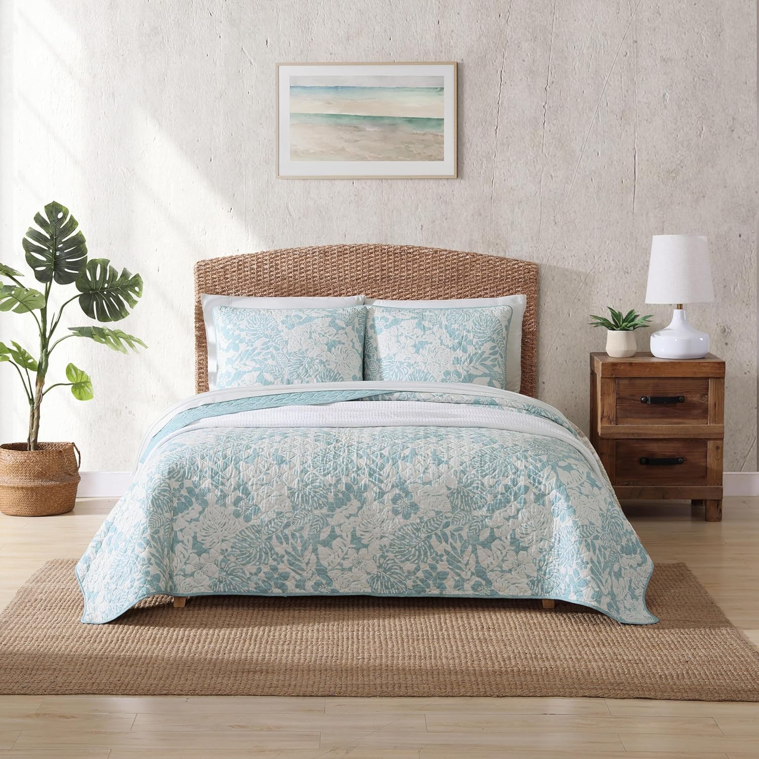 Tommy Bahama - King Quilt Set, Reversible Cotton Bedding with Matching Shams, Coastal Bedspread, Super Soft Bedding Set (Laguna Beach Aqua, King)