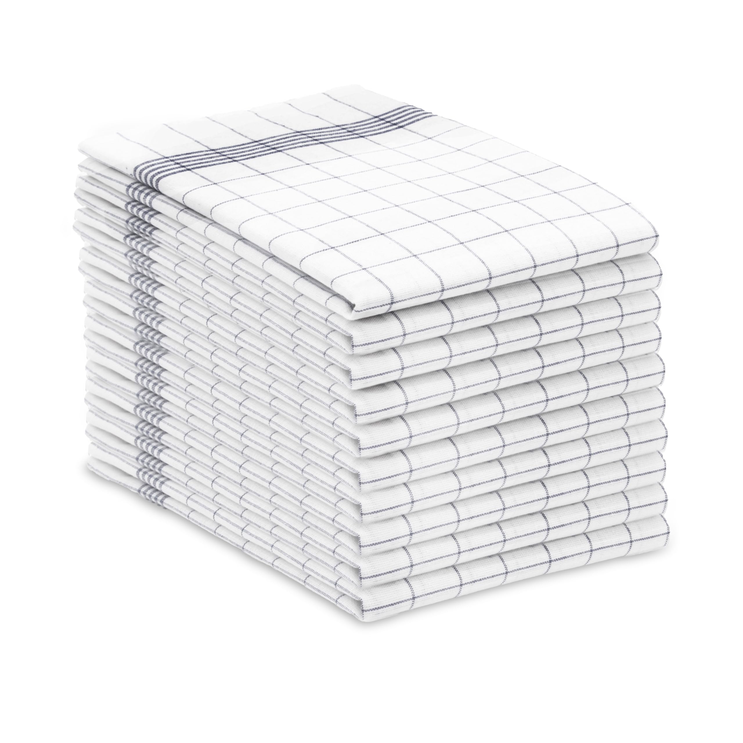 ZOLLNER set of 10 cotton tea towels in 50x70 cm - super absorbent and durable kitchen towels - washable up to 95°C - in grey and white checked - catering quality - Oeko Tex® certified