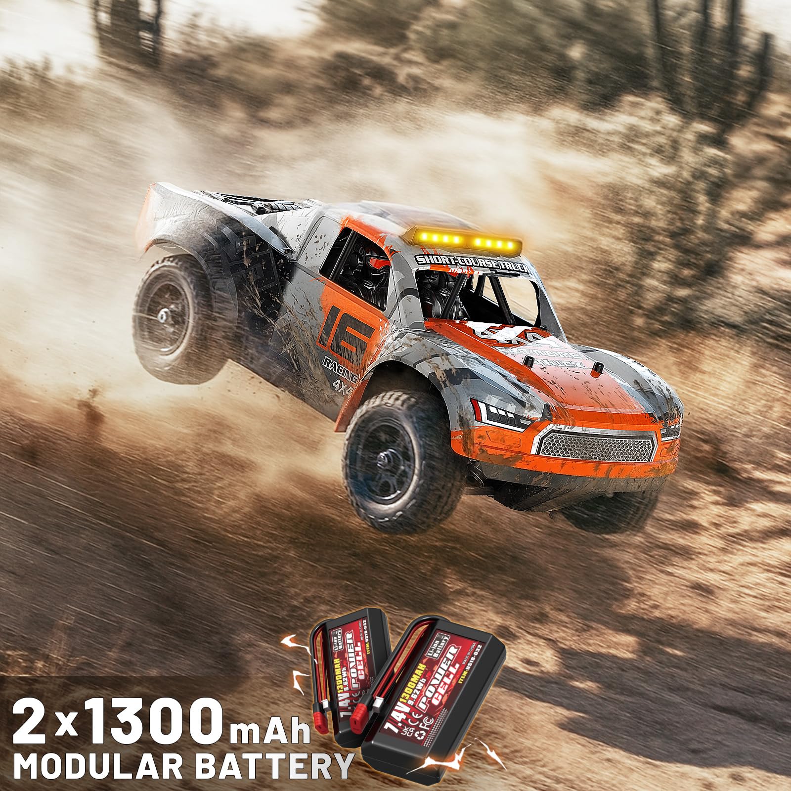 Macchina telecomandata professionale 1:16, RC car 4WD fuoristrada/drift fino a 36 km/h, macchina radiocomandata 4x4 con 2×7,4V 1300mAh batterie, 2 set pneumatici, trasmissione in metallo, adulti e 8+