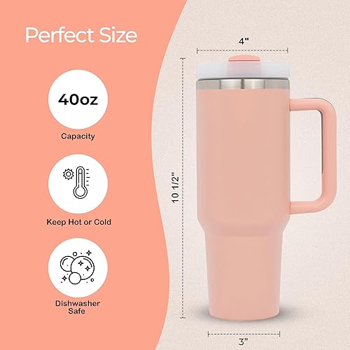Miniatura 3 de Vaso de acero inoxidable de 40 onzas con asa, tapa y pajilla, taza de viaje para café helado, apta para portavasos grande, resistente a fugas,