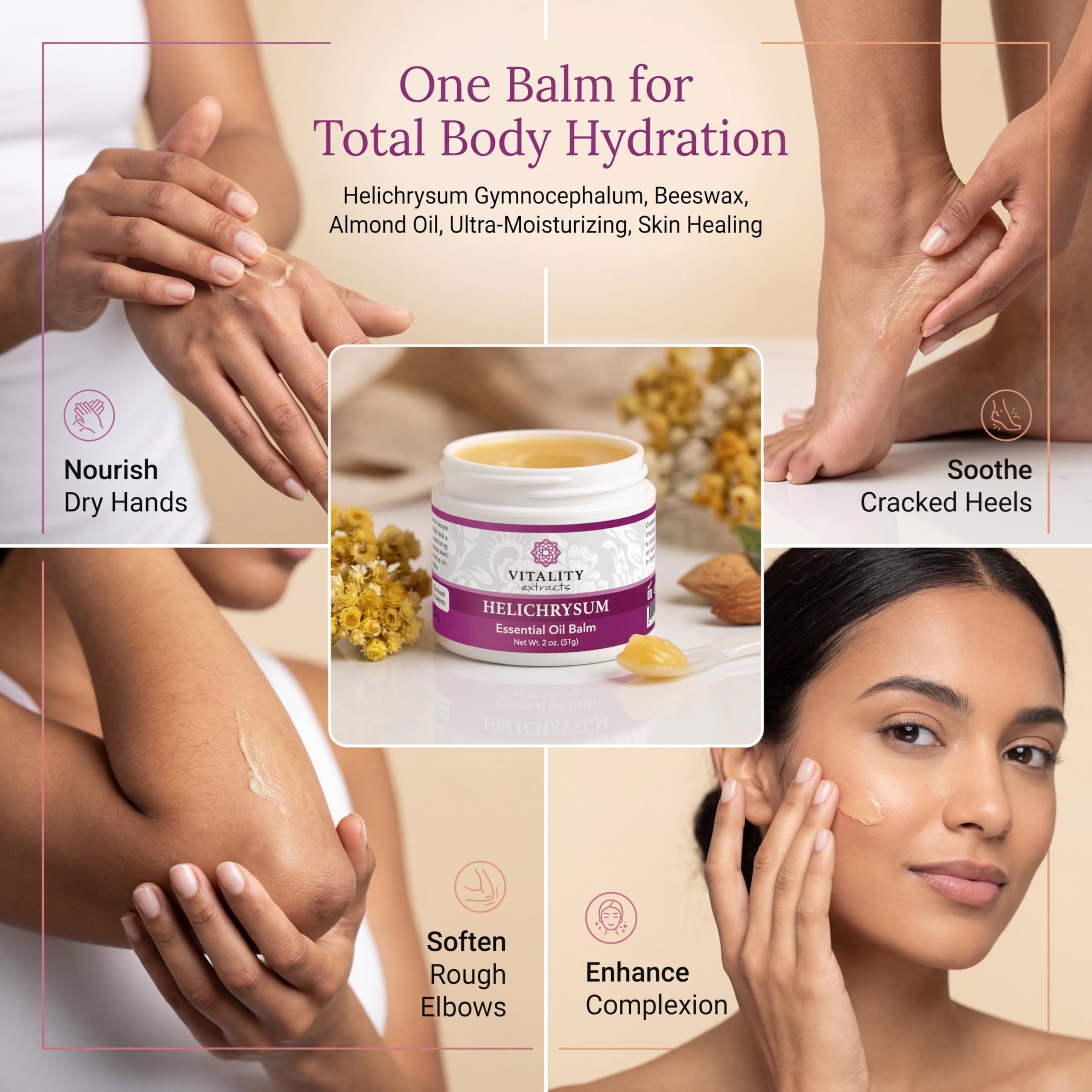 Vitality Extracts Helichrysum Balm with Beeswax and Almond Oil, 2 oz
