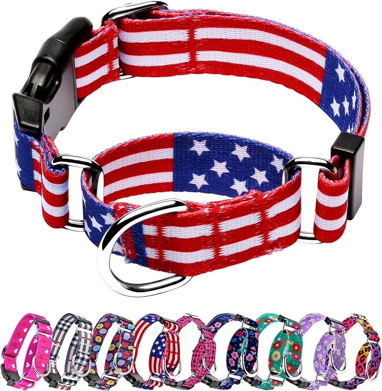 Coleira Martingale para Cães Hikiko com Fivela, Nylon Macio Ajustável e Estampado (Grande)