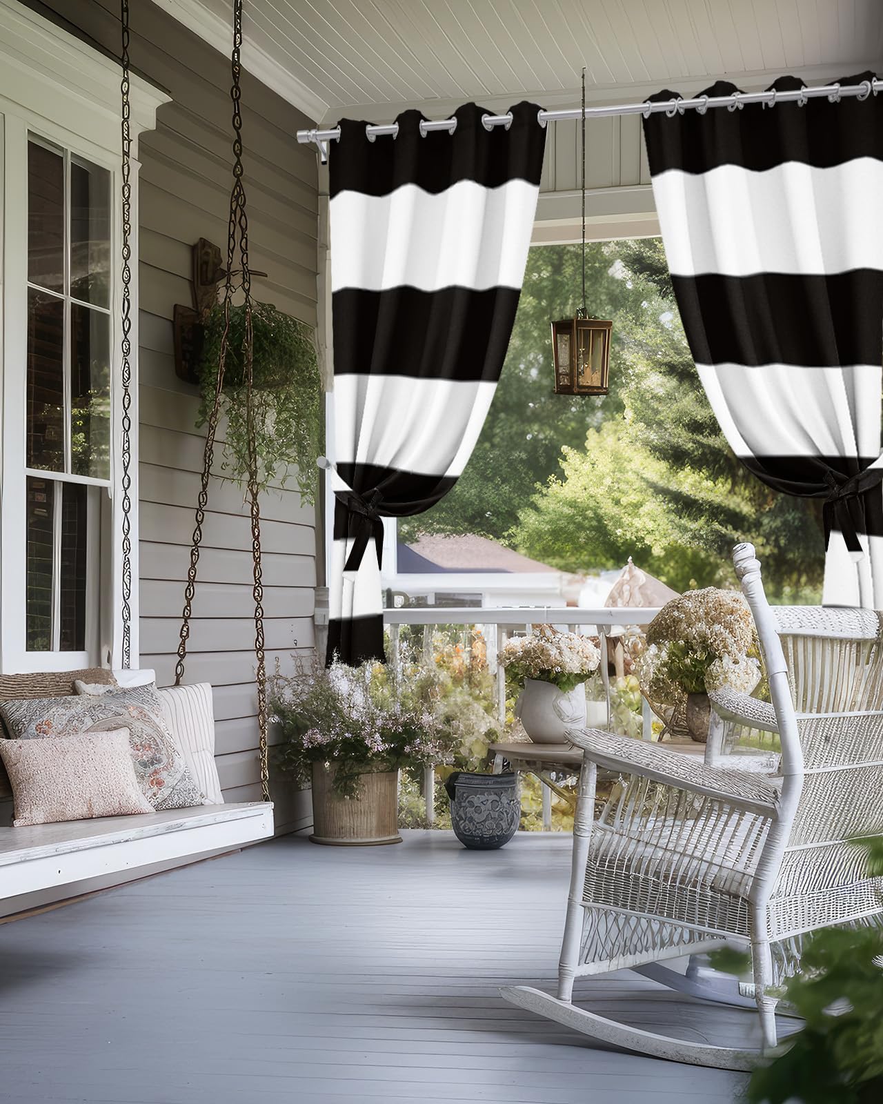 Balcony Privacy Outdoor Curtains For Patio Waterproof Black And White Stripe  Indoor/Outdoor Curtain Tiebacks Simple Style Privacy Curtain Sun Blocking  Grommet Drapes For Pergolas Gazebo Porch Balcony 1 Panel 54x108 Black And, image size:1280x1600