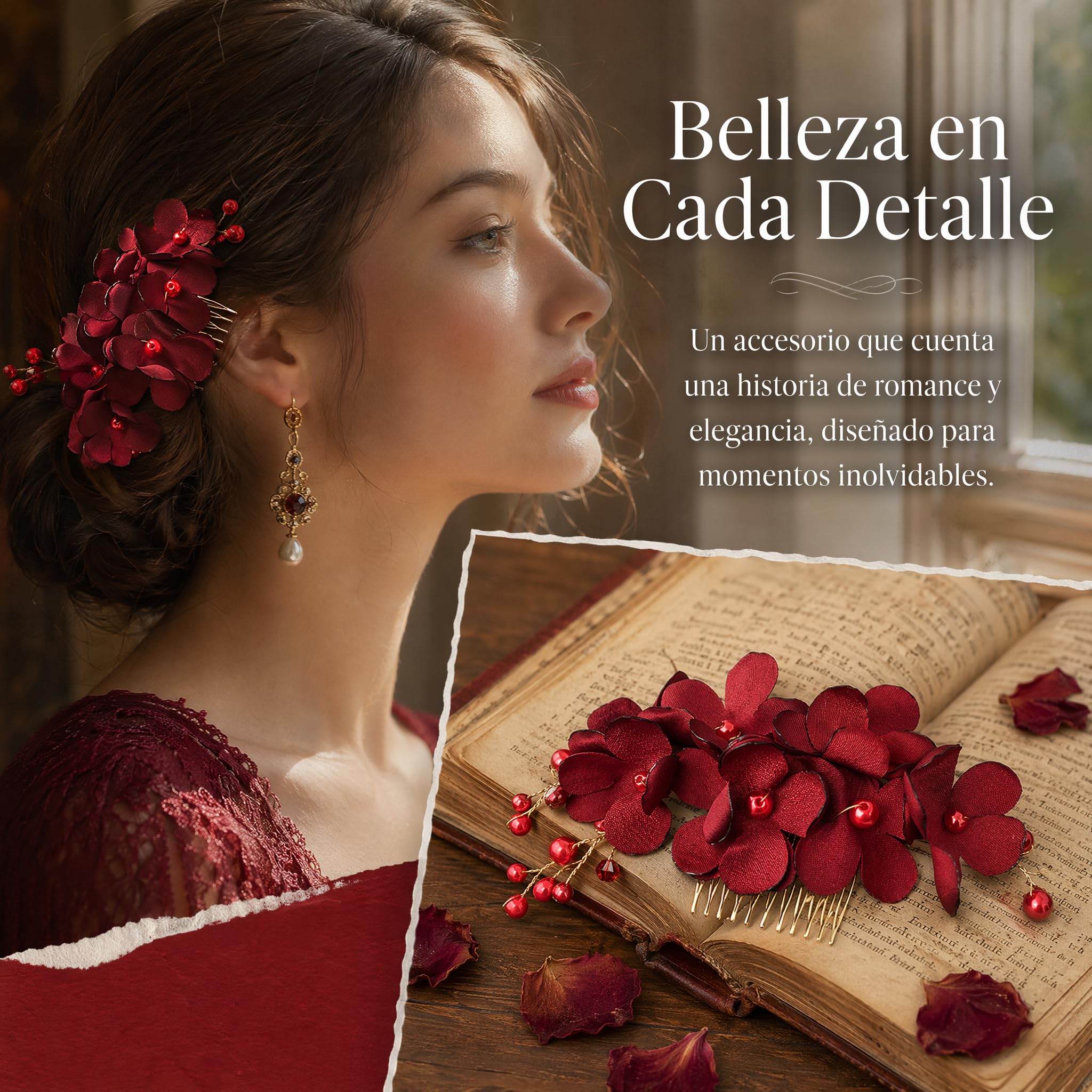Beavorty Peinetas Para El Pelo Nupciales Con Flores Rojas Peine Lateral Ligero Accesorio Para Novias Damas De En Bodas Eventos