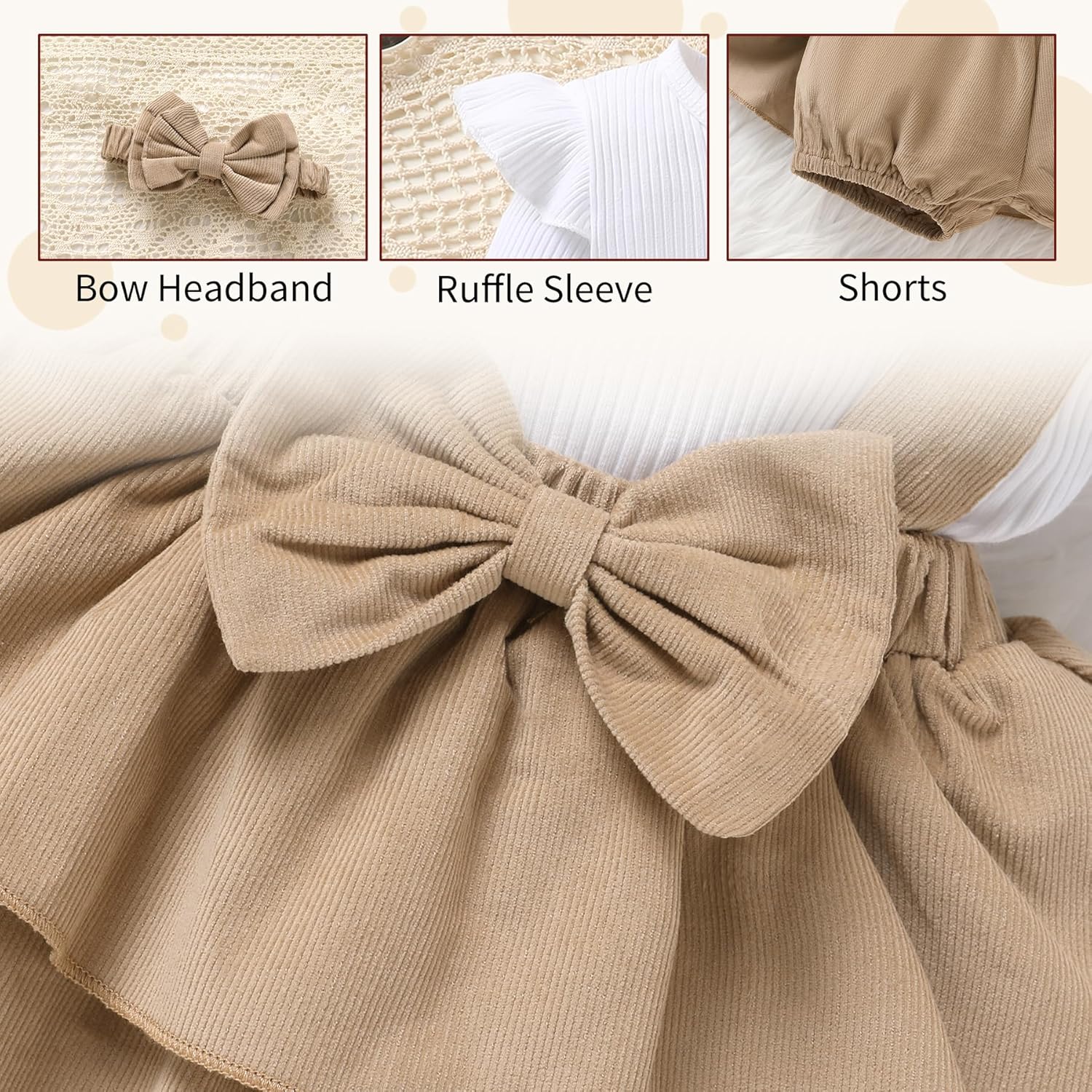 YOUNGER TREE Baby Girl Clothes Winter Outfit Long Sleeve Romper Newborn Fall Corduroy Suspender Skirt Set with Headband - Image 4