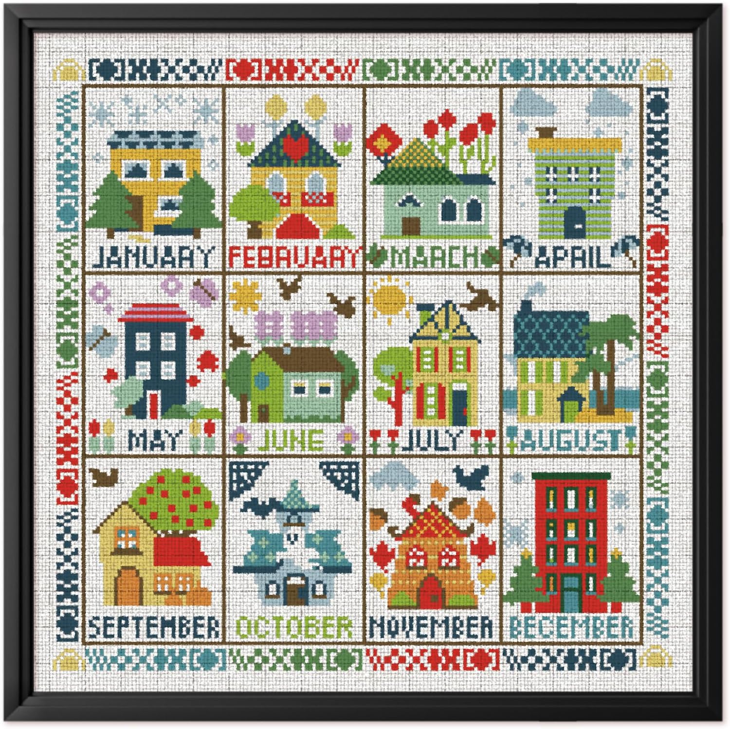 FREEBLOSS 11CT Cross Stitch Kit Stamped Cross Stitch Craft Kit with Stitching Guide for Beginners House Embroidery Set Crossstitch Wall Hanging Set 17.7x17.7inch