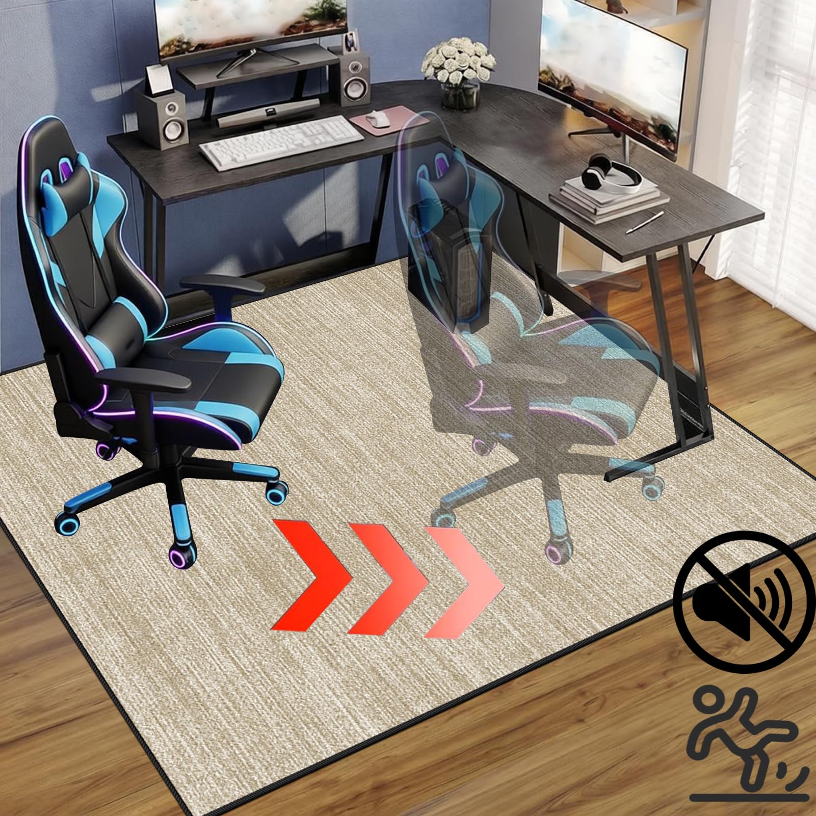 Bodenschutzmatte Bürostuhl, Gaming Stuhlmatten, Schreibtischstuhl Unterlage 140 x 160 cm Beige, rutschfest Teppich Unterlage-Kratzfest Geeignet für Büro und Zuhause Gaming Bodenmatte