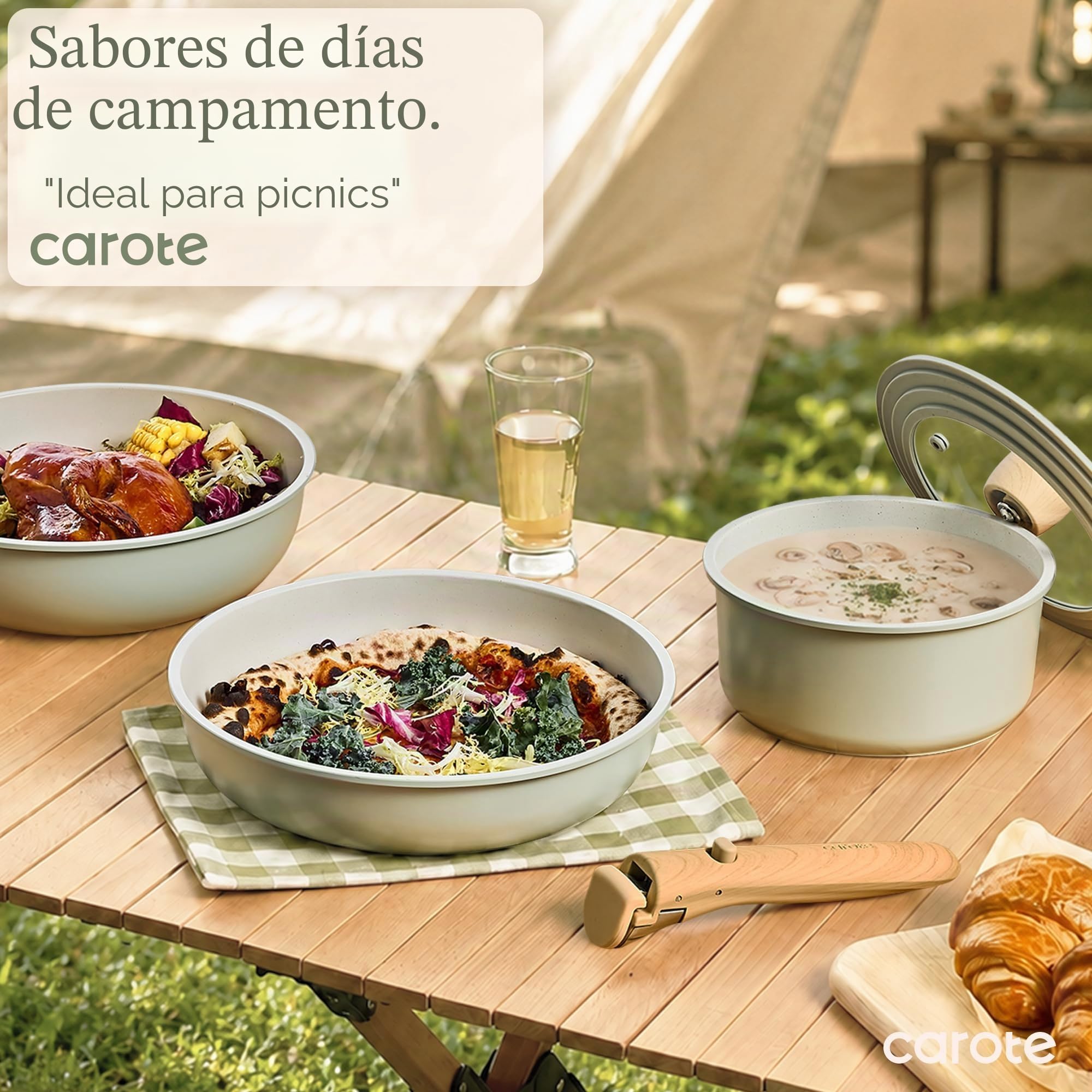 CAROTE Juego de ollas y sartenes, juego de utensilios de cocina antiadherentes con mango desmontable, 19 piezas de utensilios de cocina de inducción antiadherentes con mango extraíble, juego de