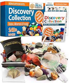 144pc Rock Collection Box for Kids - Rocks and Minerals Science Kit for Kids w/Gemstones & Fossils | Educational Geology for Kids - Easter Gift for Boys & Girls Ages 6+
