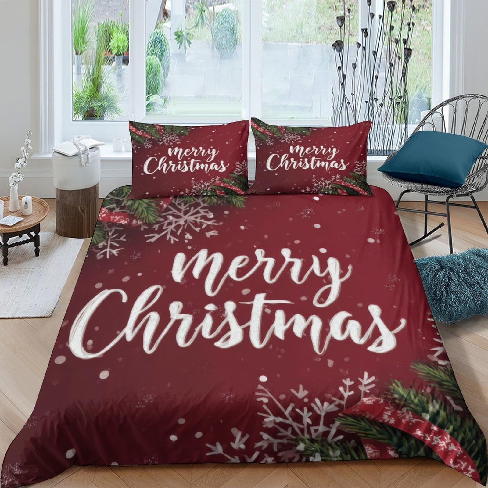 Ctjqhvkz Style-8 3D Printed Christmas Red Fitted Sheet Microfiber Soft Merry Christmas Bed Cover For Bedroom Guest Room Decor Protection Single（135X200cm）