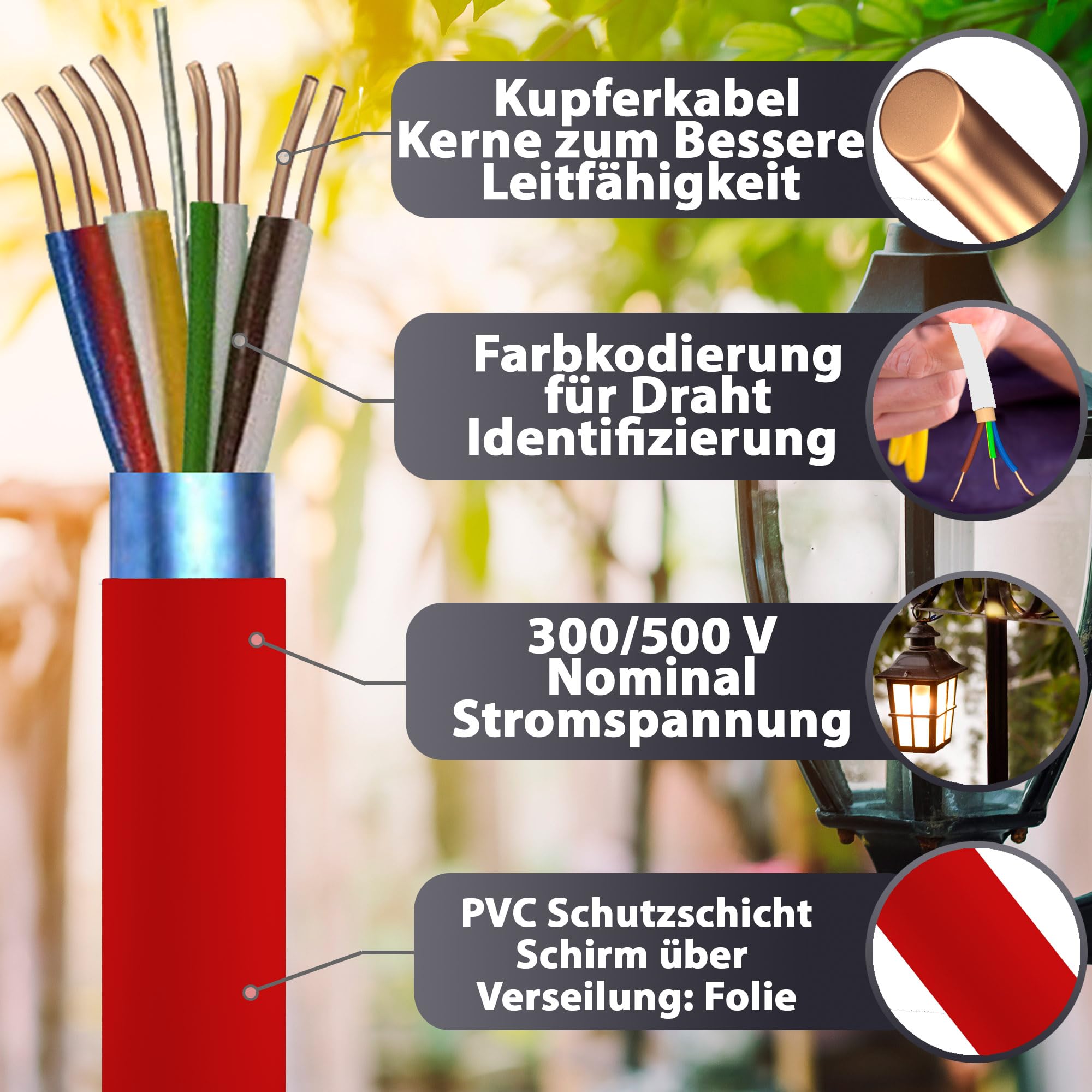 MAS Premium Von 5 bis 250m Brandmeldekabel Telekommunikationskabel J-Y(ST) Y 4X2X0,8 RT Fernmeldekabel Fernmeldeleitung Brandmeldeleitung (50m)