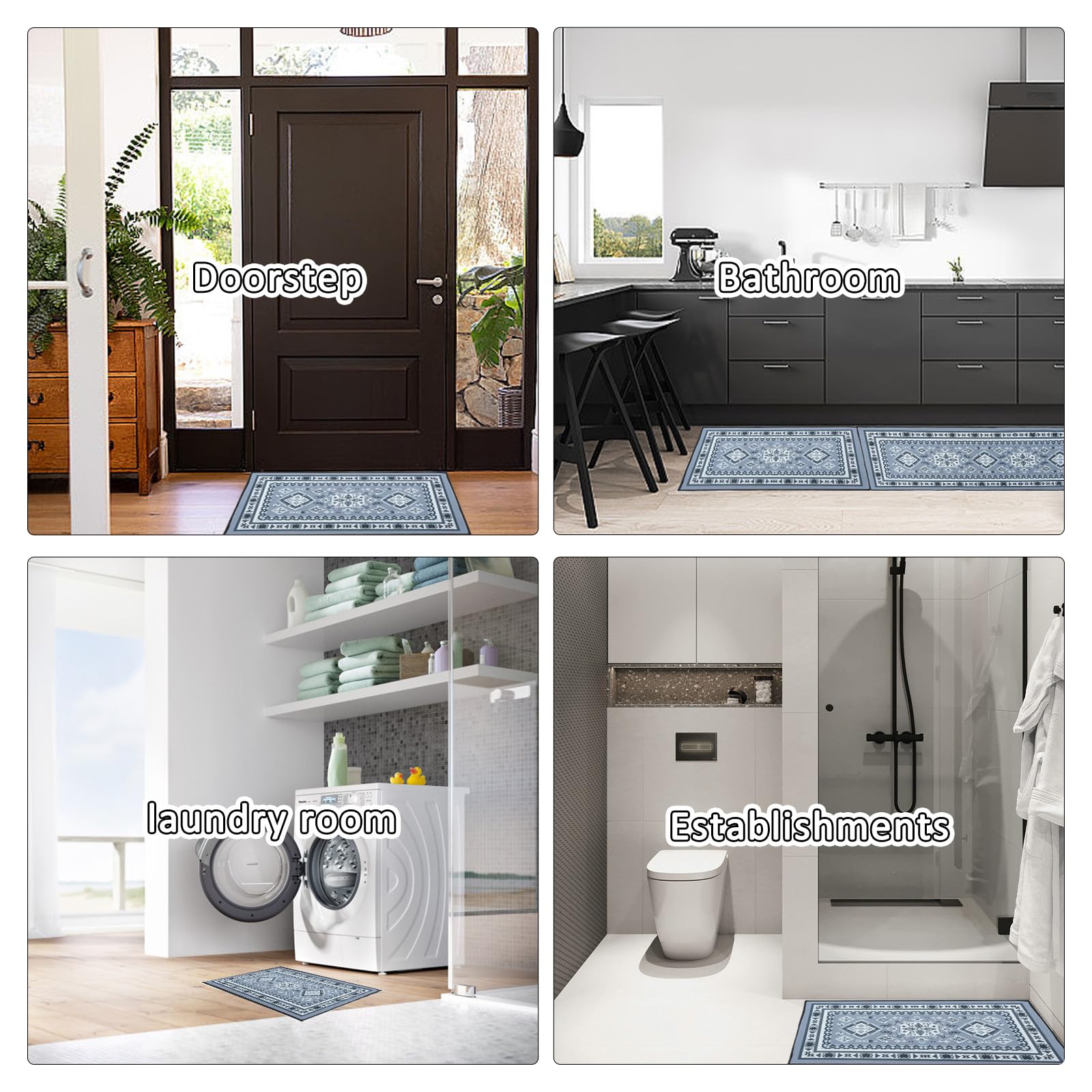 BWBIKE 2 tappeti antiscivolo grigio, 43x75+150 cm, poliestere, cucina, bagno e ingressi