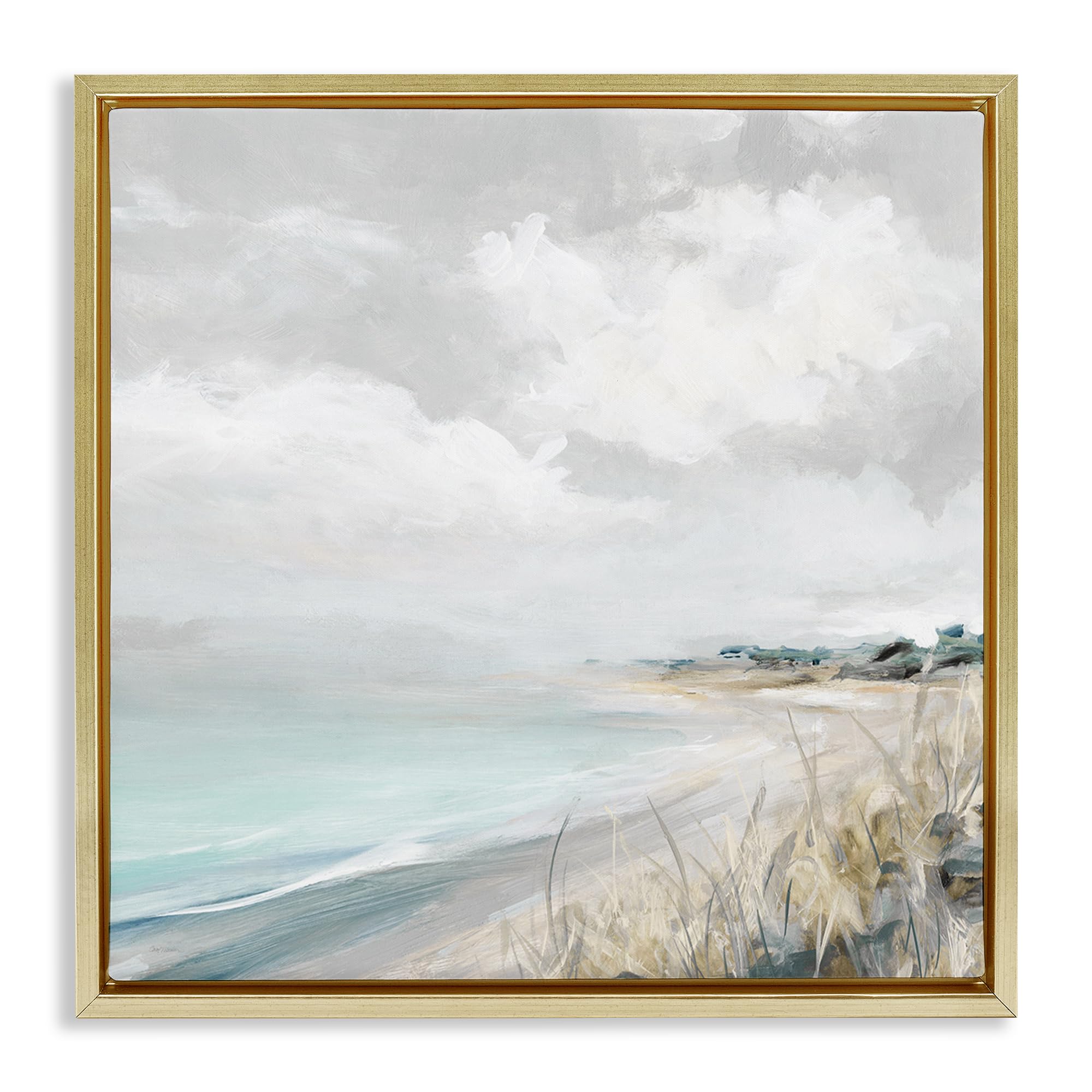 Stupell Industries Metallic Gold (Matte) 'Coastal Morning By The Dunes'| Floating Frame Canvas Art