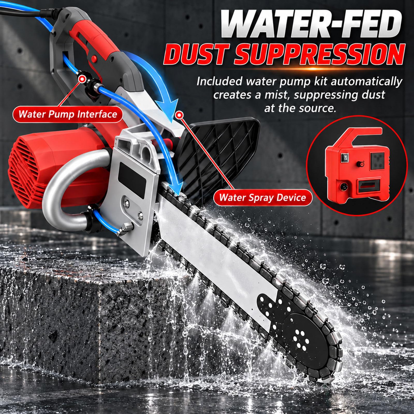 Motosierra para Hormigón de 5800 W,y Suministro de Agua k480