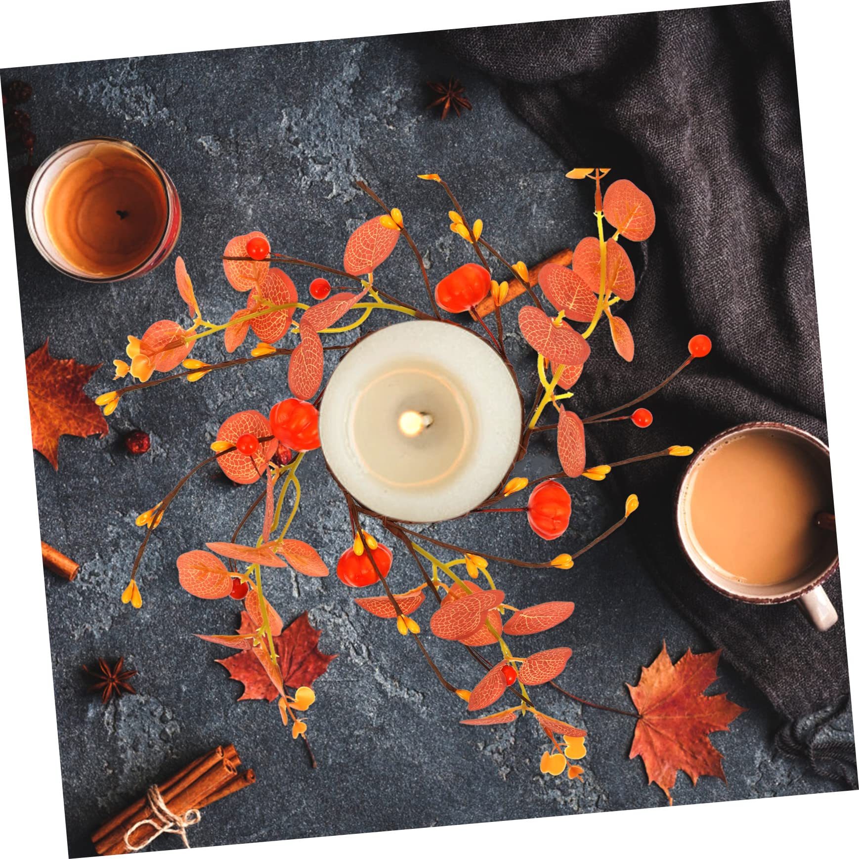 HOOTNEE Fall Artificial Eucalyptus Leaf Pumpkin Candle Centerpiece for Thanksgiving Table Decor Wreath for Candles Lightweight Versatile Design for Home Decoration