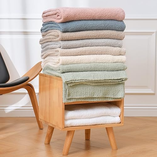 Miniatura 7 de Manta de felpa para sofá, manta de felpilla ligera y suave con textura mullida y diseño de ribete acanalado, manta decorativa de lujo y esponjosa